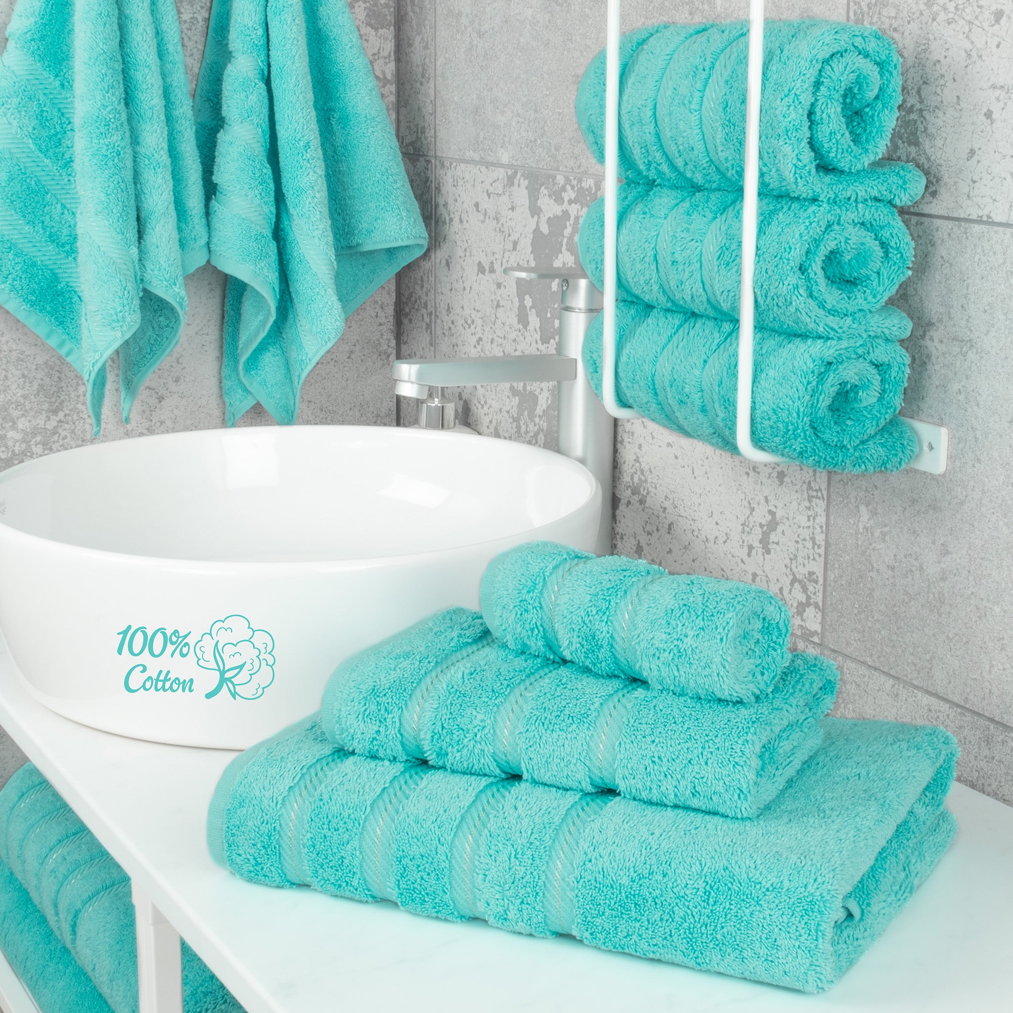 American-softlinen 3 Piece Best Bath Towels Set 100% Cotton Turkish Towels with 20 Different Colors Turquoise-Blue-2
