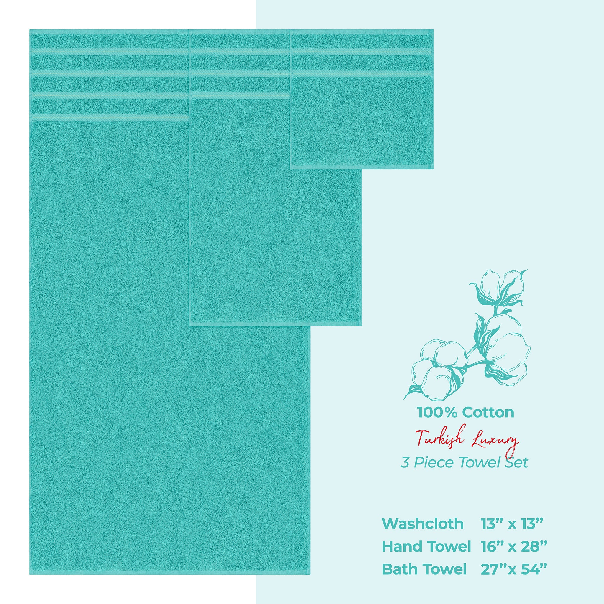 American-softlinen 3 Piece Best Bath Towels Set 100% Cotton Turkish Towels with 20 Different Colors Turquoise-Blue-4