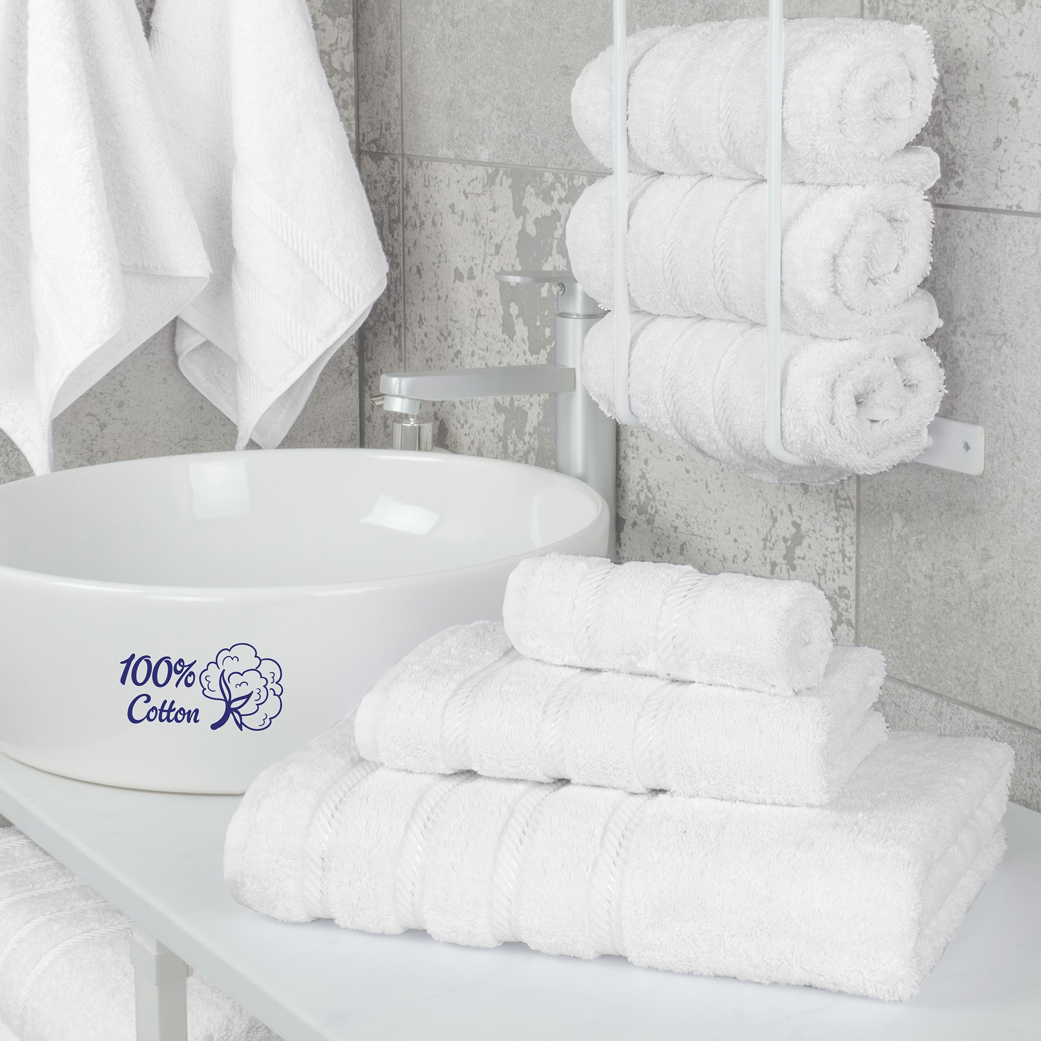 American-softlinen 3 Piece Best Bath Towels Set 100% Cotton Turkish Towels with 20 Different Colors White-2