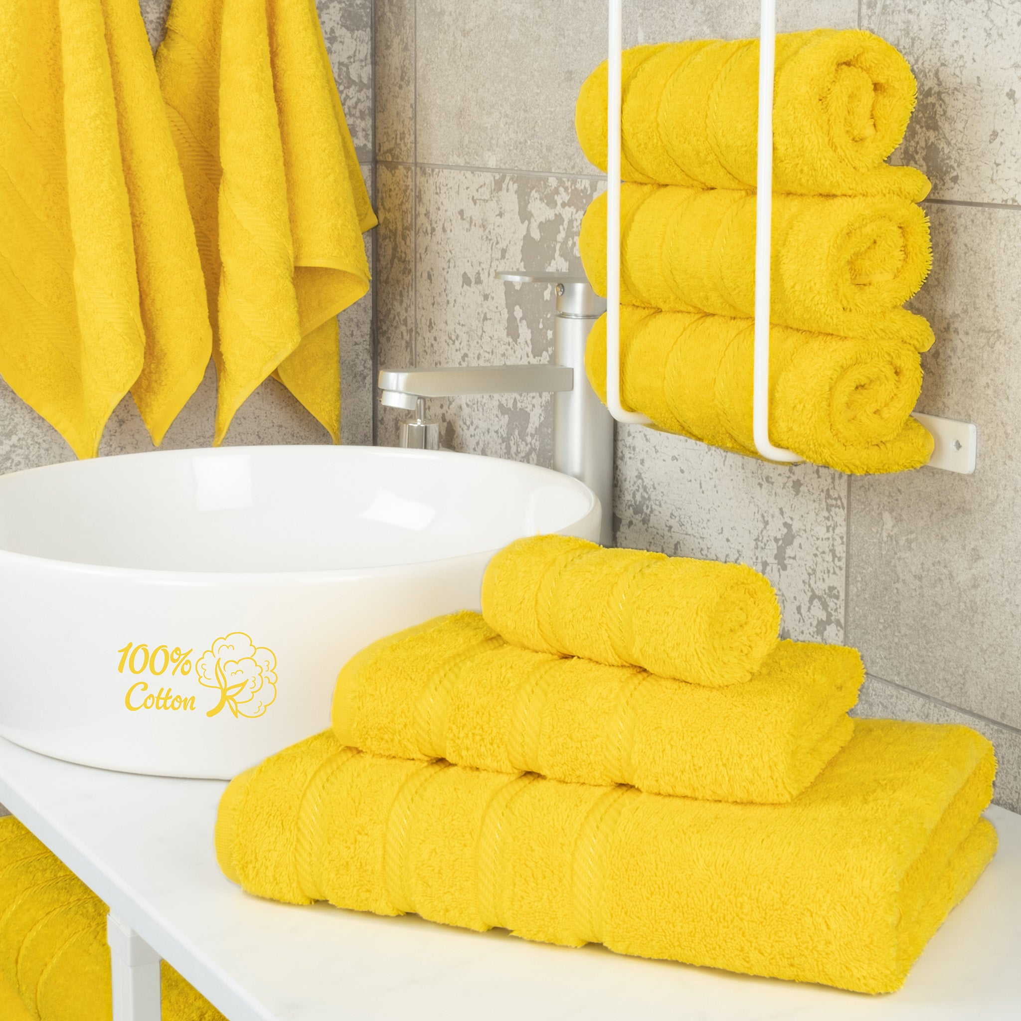 American-softlinen 3 Piece Best Bath Towels Set 100% Cotton Turkish Towels with 20 Different Colors Yellow-2