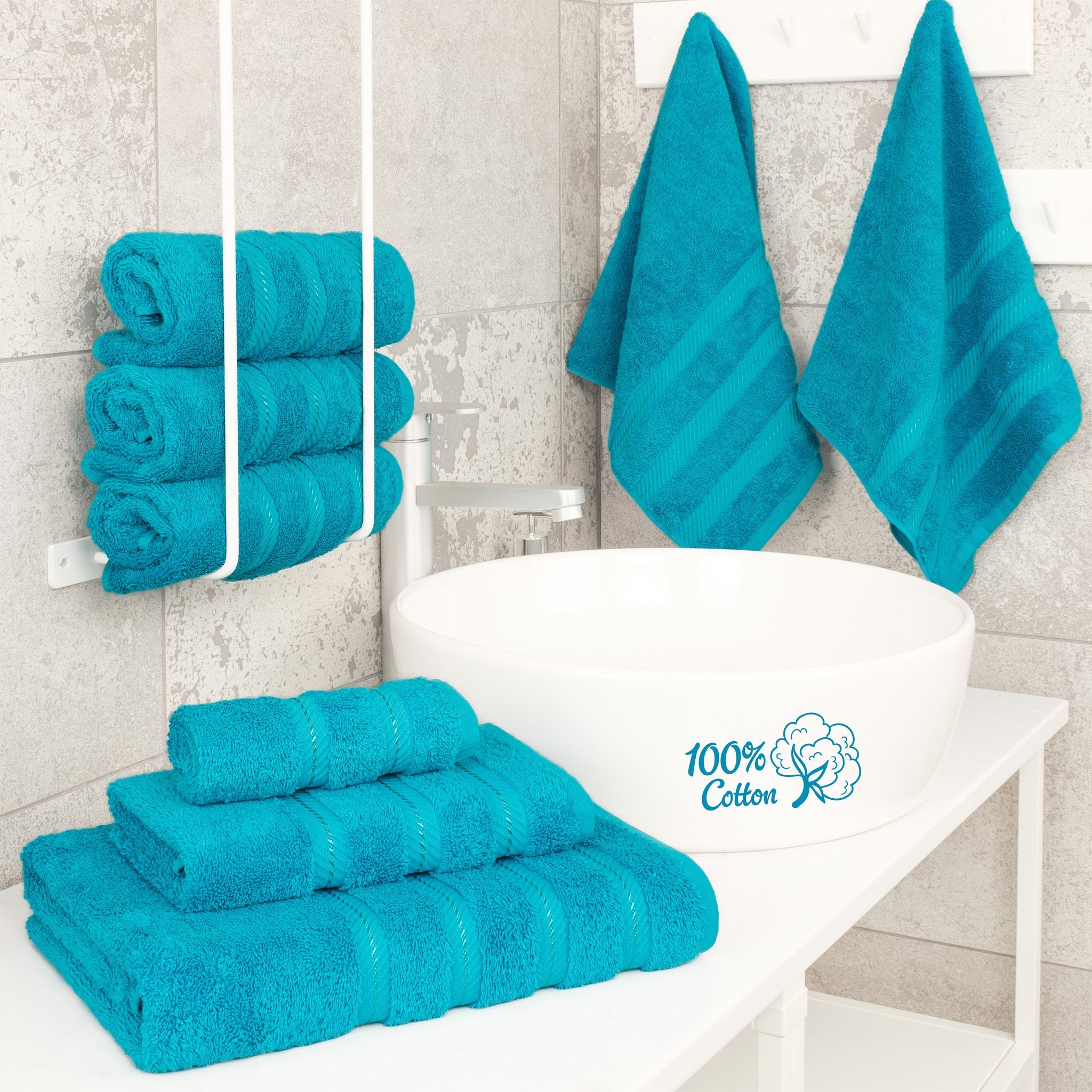 American-softlinen 6 Piece Best Bath Towels Set 100% Cotton Turkish Towels with 20 Different Colors Aqua-Blue-2
