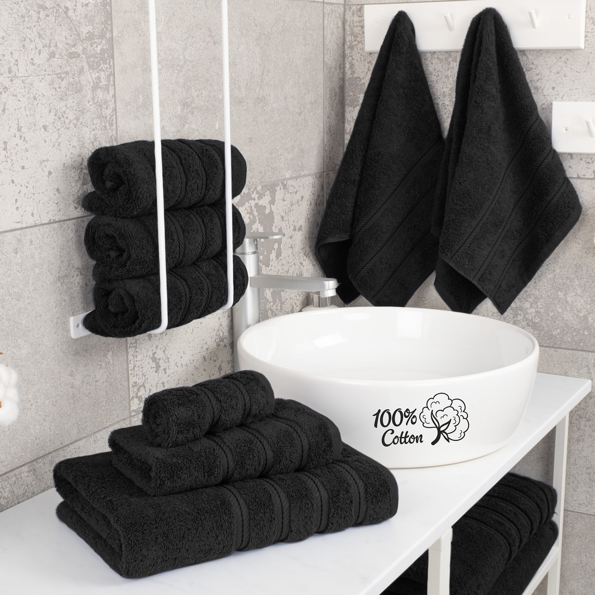 American-softlinen 6 Piece Best Bath Towels Set 100% Cotton Turkish Towels with 20 Different Colors Black-2