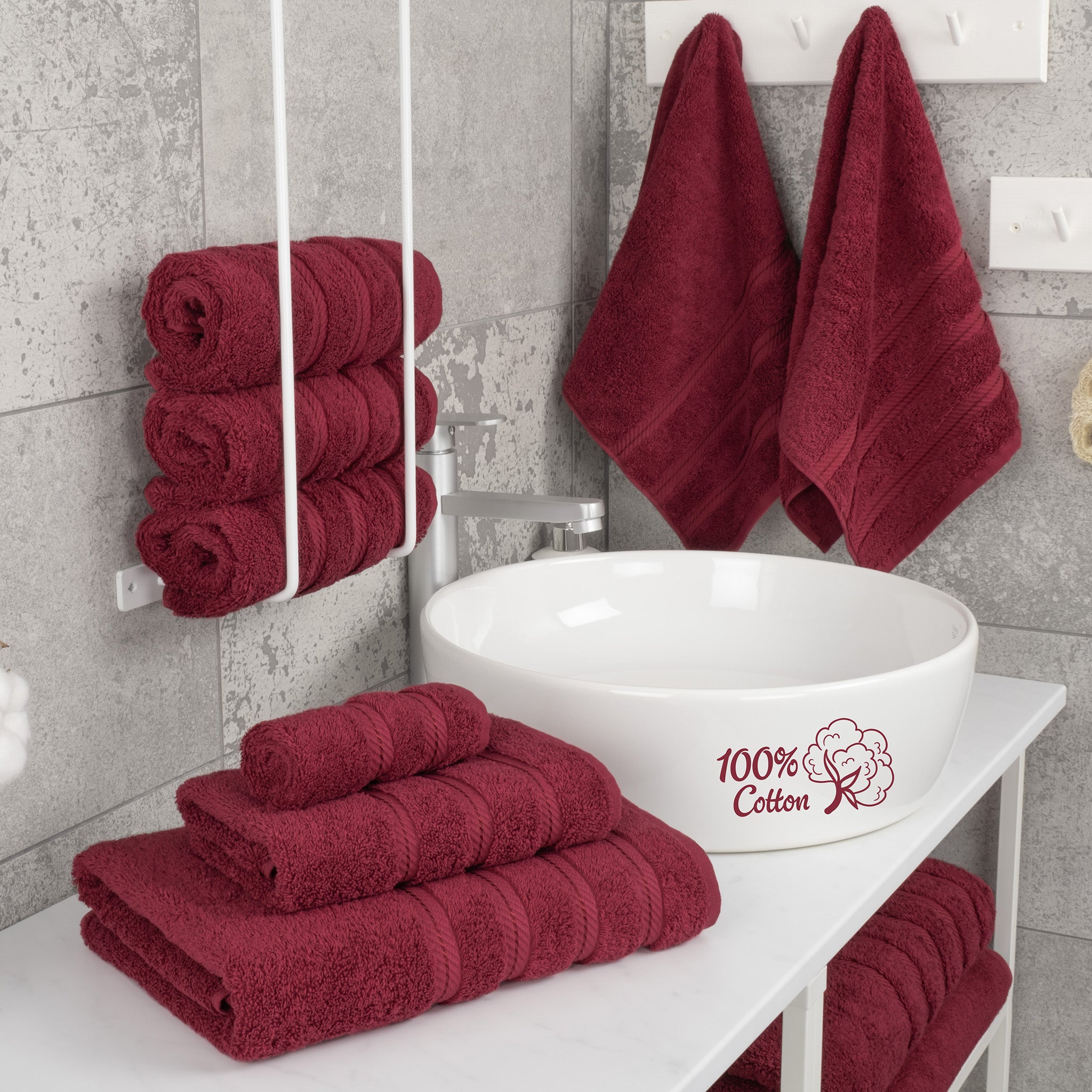 American-softlinen 6 Piece Best Bath Towels Set 100% Cotton Turkish Towels with 20 Different Colors Bordeaux-Red-2