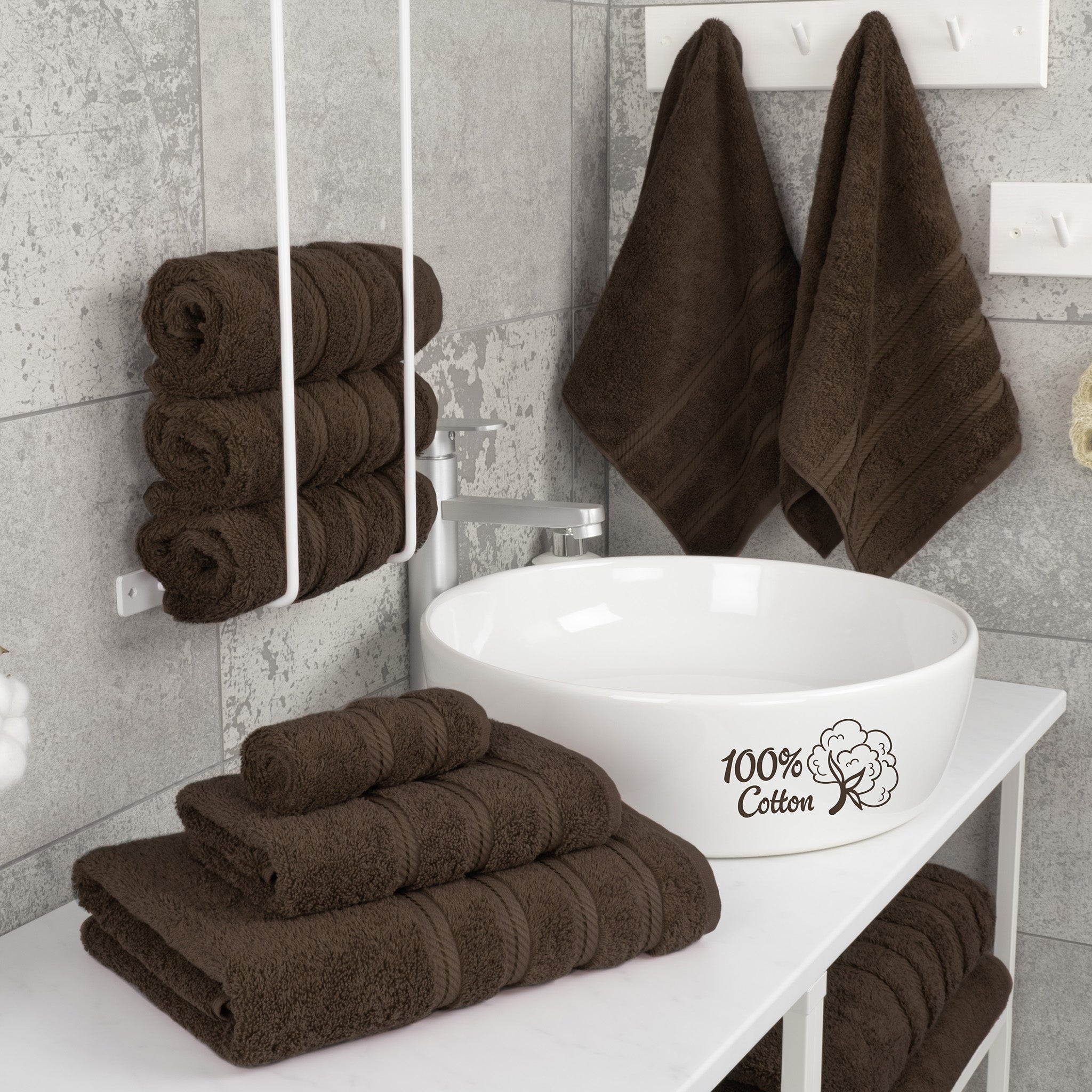American-softlinen 6 Piece Best Bath Towels Set 100% Cotton Turkish Towels with 20 Different Colors Chocolate-Brown-2