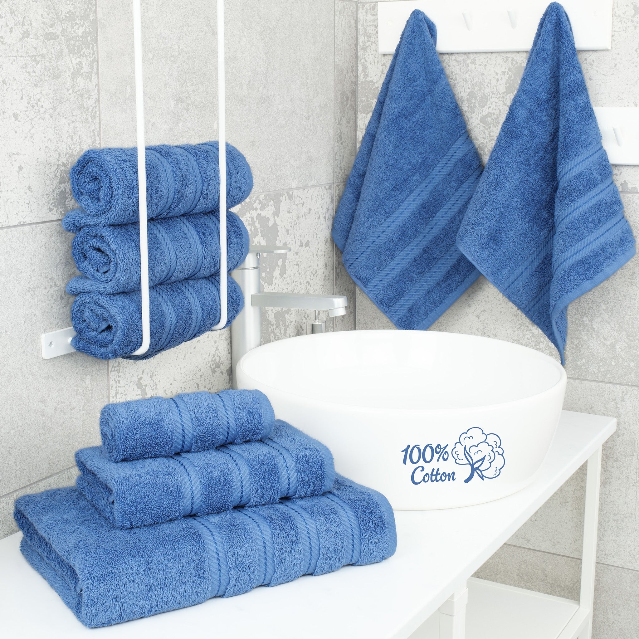 American-softlinen 6 Piece Best Bath Towels Set 100% Cotton Turkish Towels with 20 Different Colors Electric-Blue-2