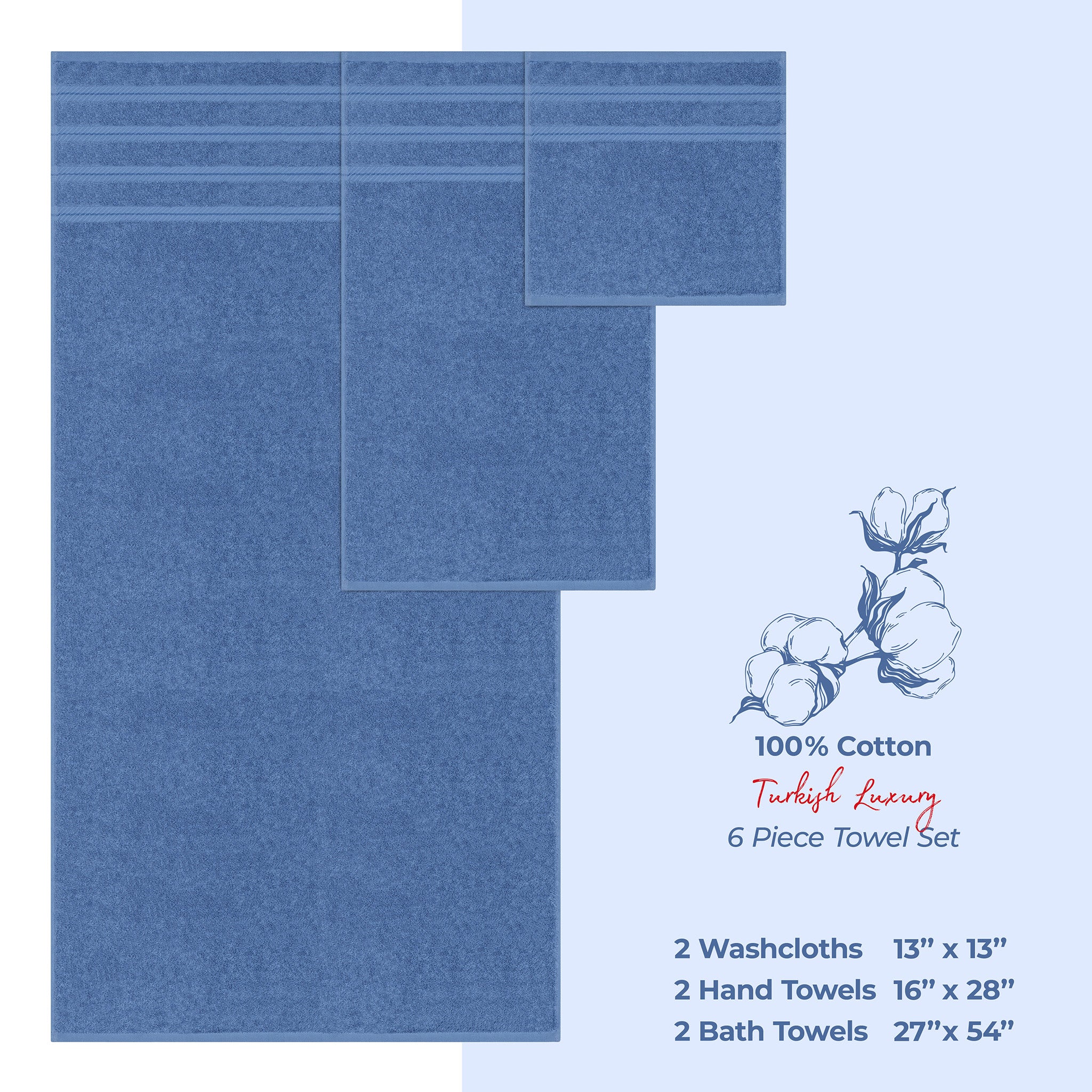 American-softlinen 6 Piece Best Bath Towels Set 100% Cotton Turkish Towels with 20 Different Colors Electric-Blue-4