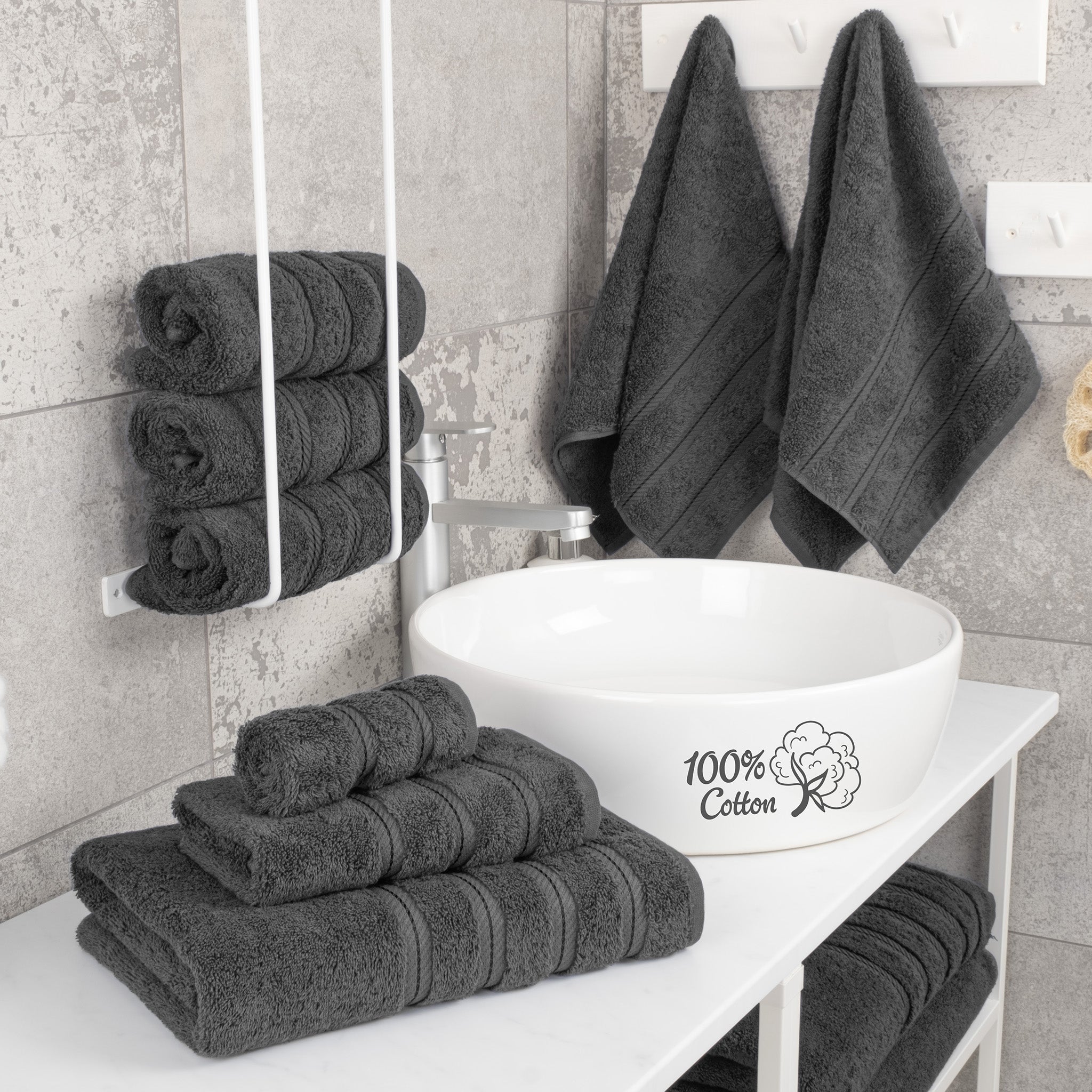 American-softlinen 6 Piece Best Bath Towels Set 100% Cotton Turkish Towels with 20 Different Colors Gray-2