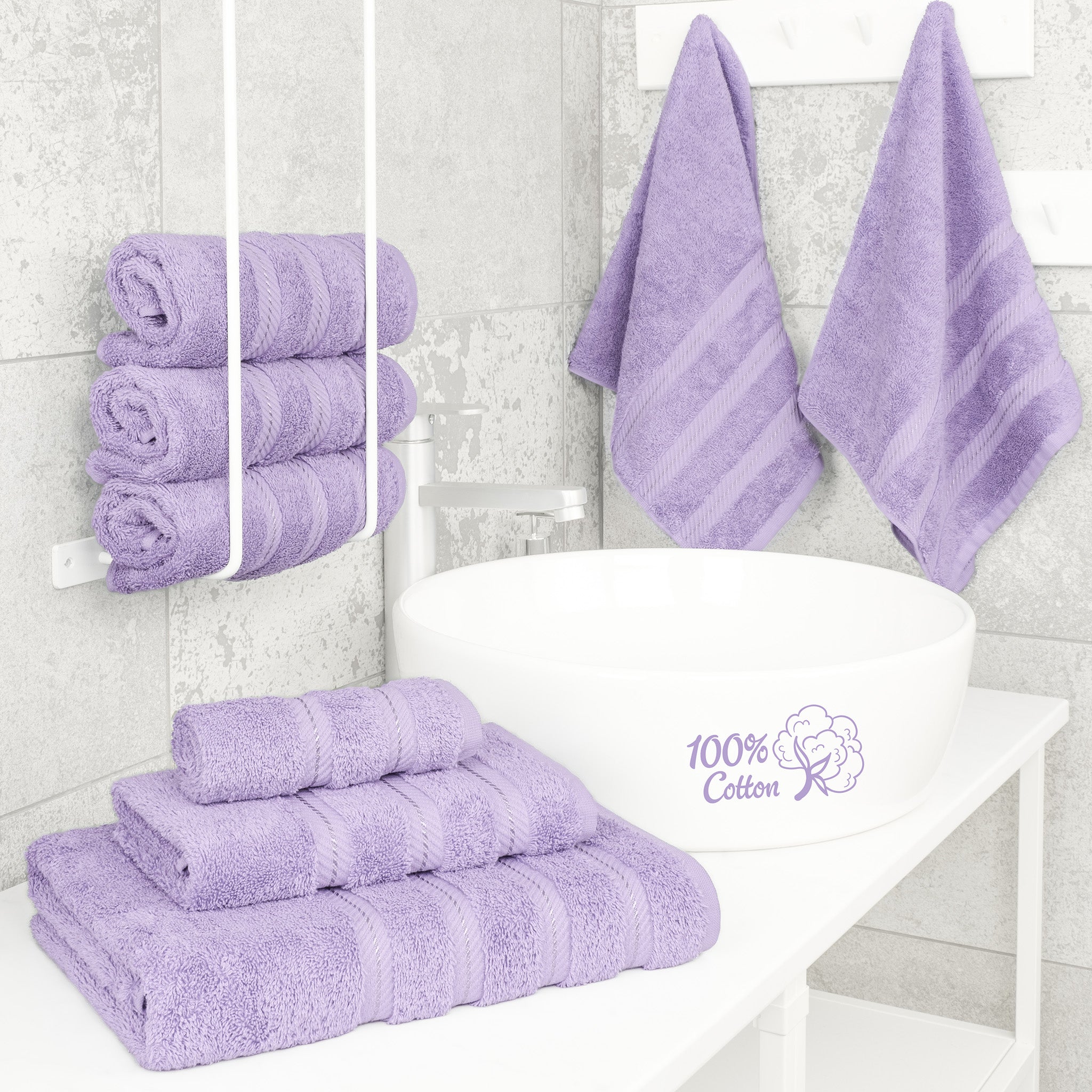 American-softlinen 6 Piece Best Bath Towels Set 100% Cotton Turkish Towels with 20 Different Colors Lilac-2