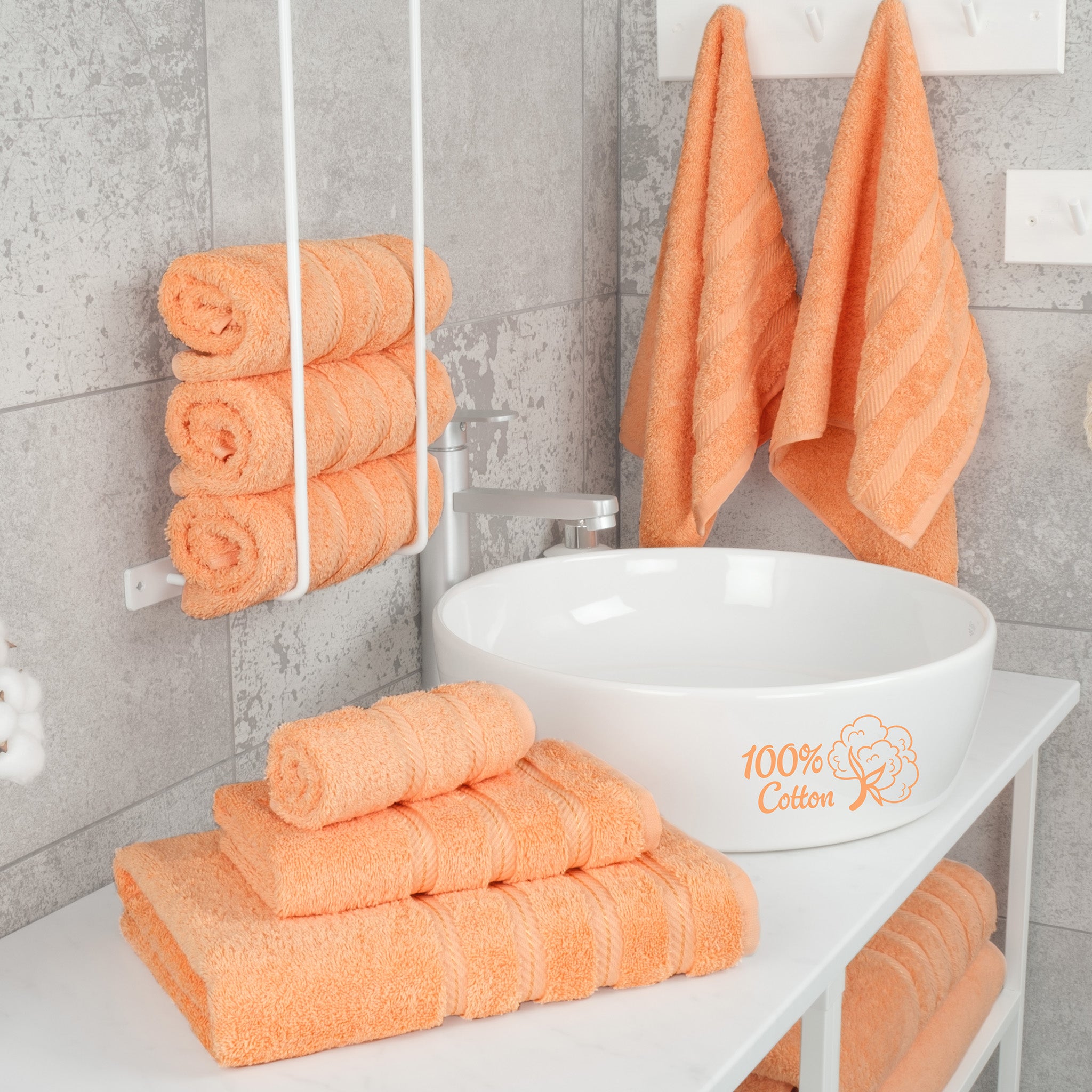 American-softlinen 6 Piece Best Bath Towels Set 100% Cotton Turkish Towels with 20 Different Colors Malibu-Peach-2