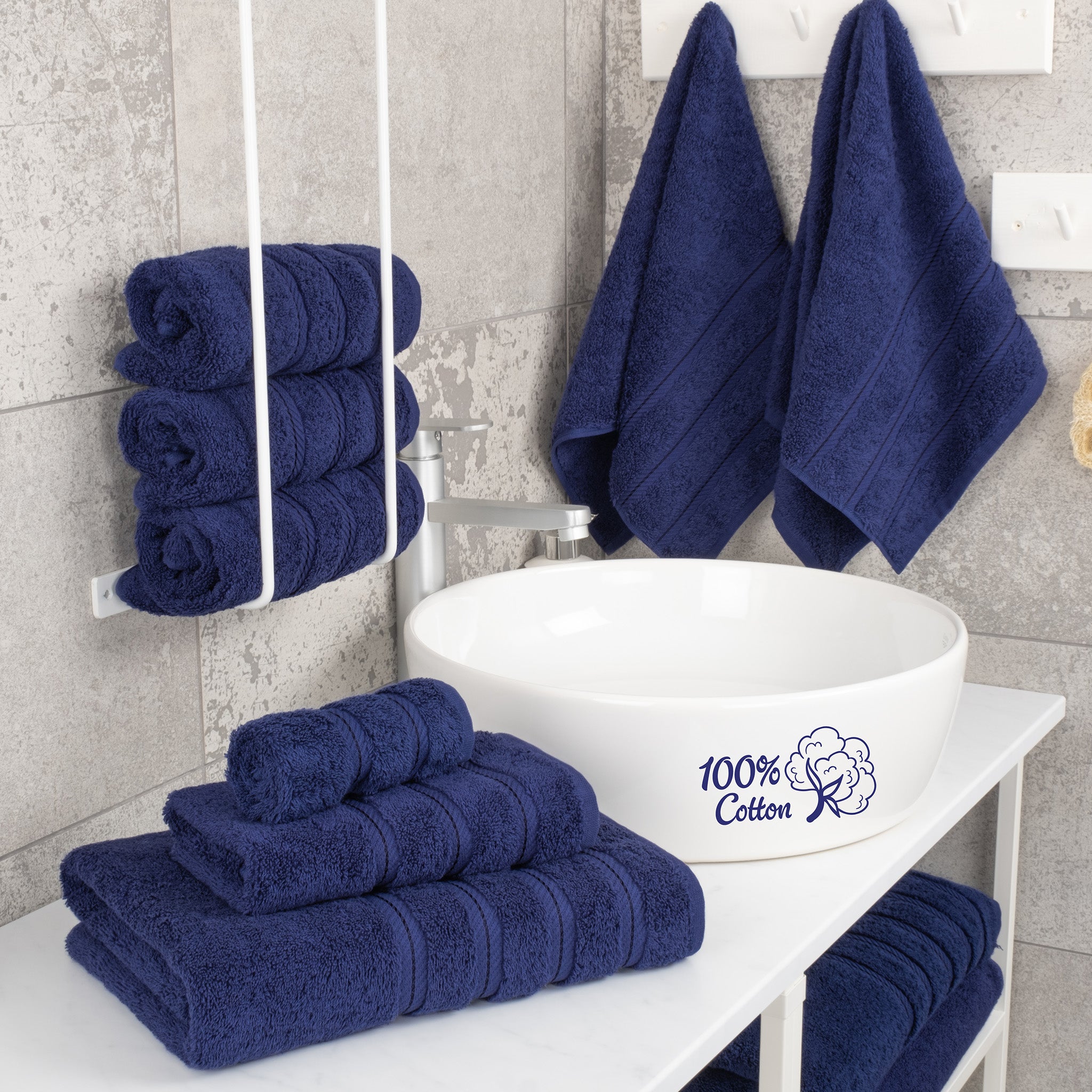 American-softlinen 6 Piece Best Bath Towels Set 100% Cotton Turkish Towels with 20 Different Colors Navy-Blue-2