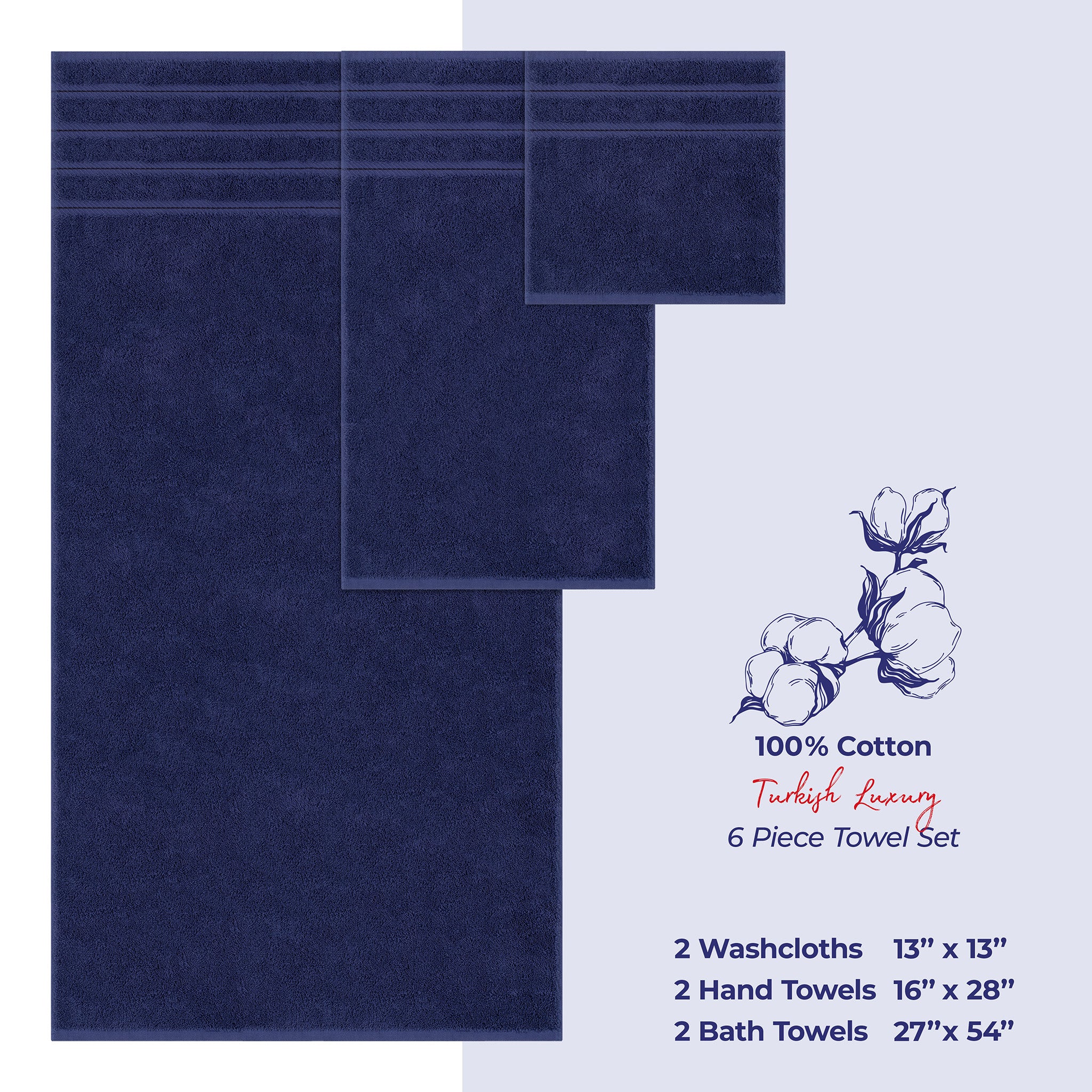 American-softlinen 6 Piece Best Bath Towels Set 100% Cotton Turkish Towels with 20 Different Colors Navy-Blue-4