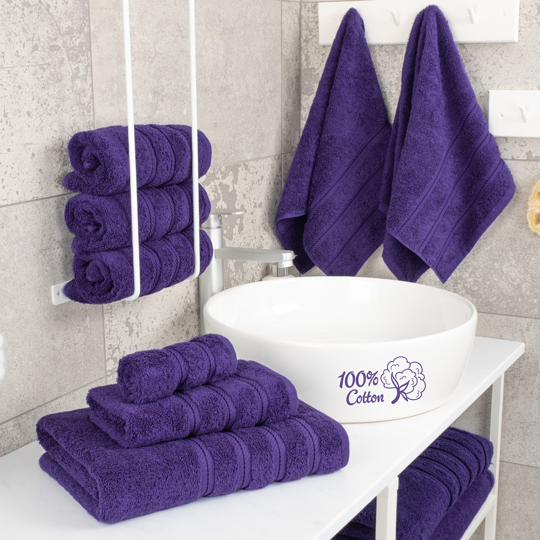American-softlinen 6 Piece Best Bath Towels Set 100% Cotton Turkish Towels with 20 Different Colors Purple-2