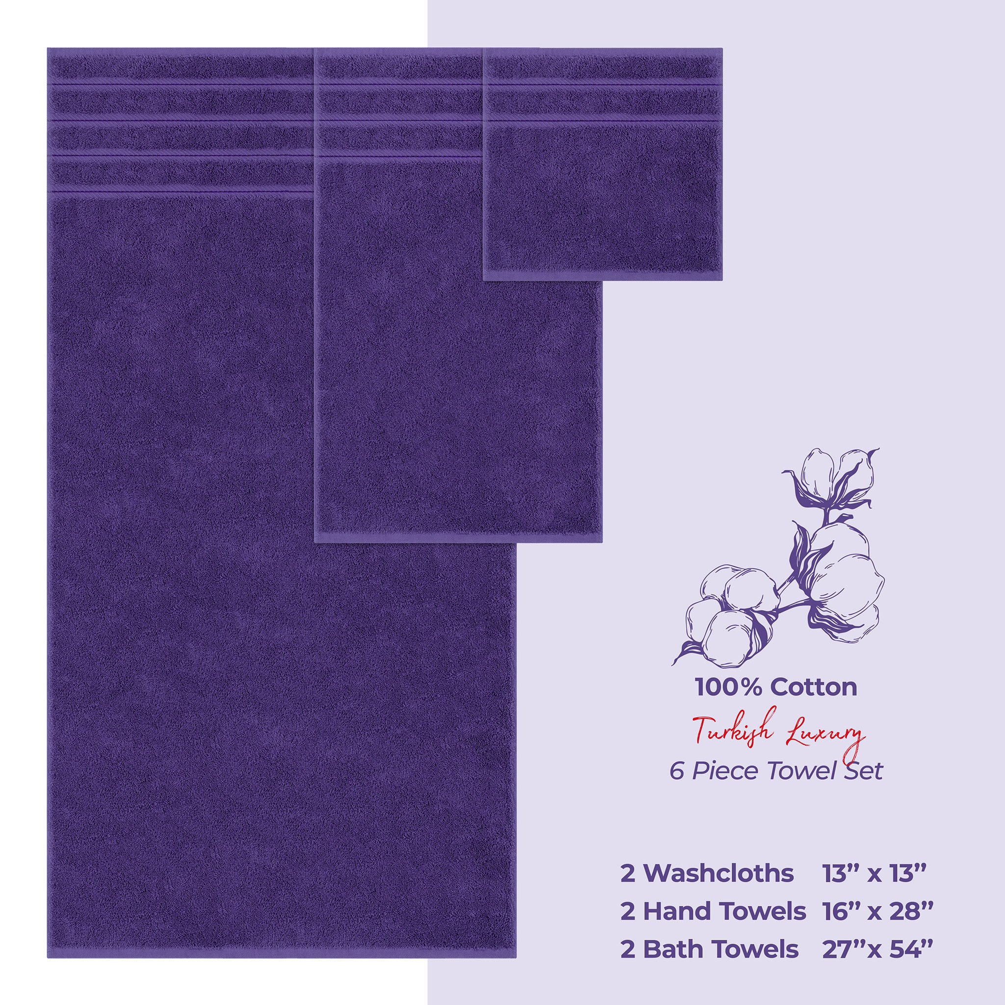 American-softlinen 6 Piece Best Bath Towels Set 100% Cotton Turkish Towels with 20 Different Colors Purple-4