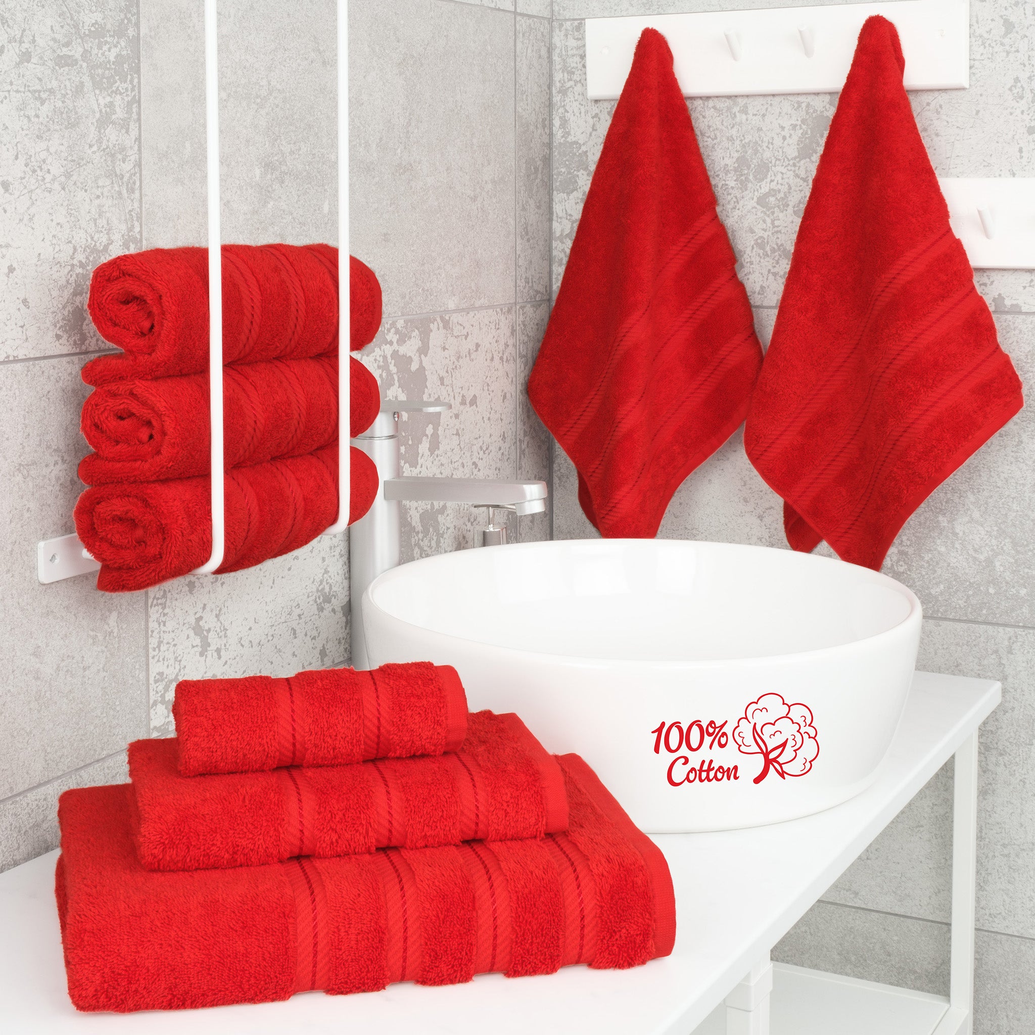 American-softlinen 6 Piece Best Bath Towels Set 100% Cotton Turkish Towels with 20 Different Colors Red-2
