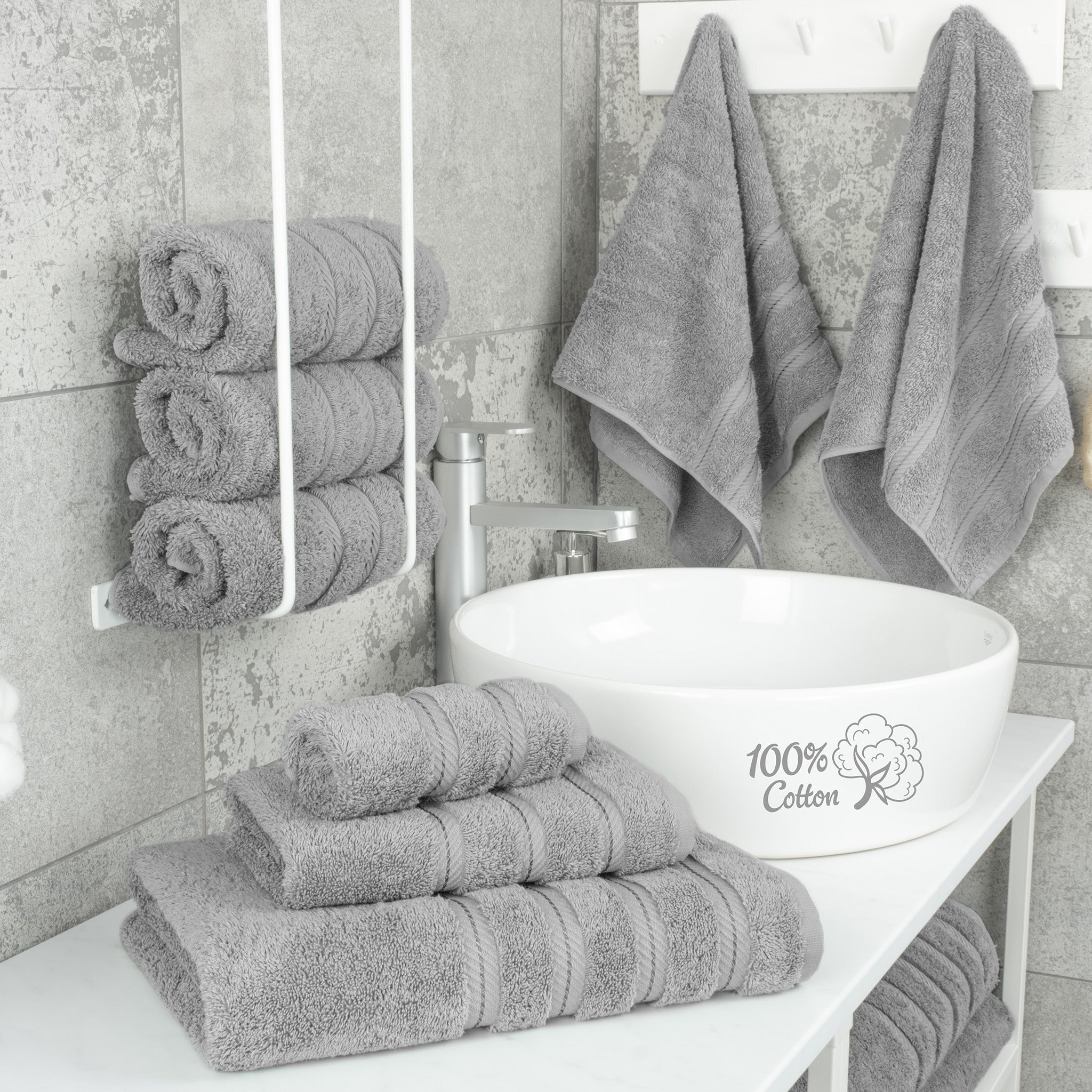 American-softlinen 6 Piece Best Bath Towels Set 100% Cotton Turkish Towels with 20 Different Colors Rockridge-Gray-2