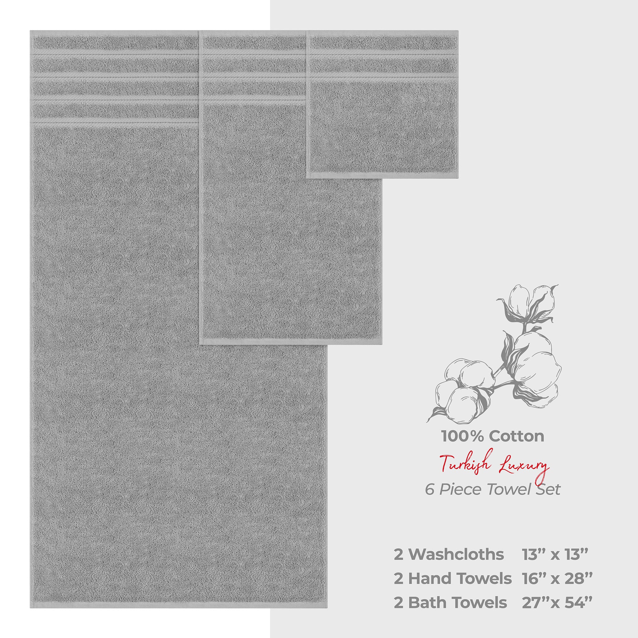 American-softlinen 6 Piece Best Bath Towels Set 100% Cotton Turkish Towels with 20 Different Colors Rockridge-Gray-4