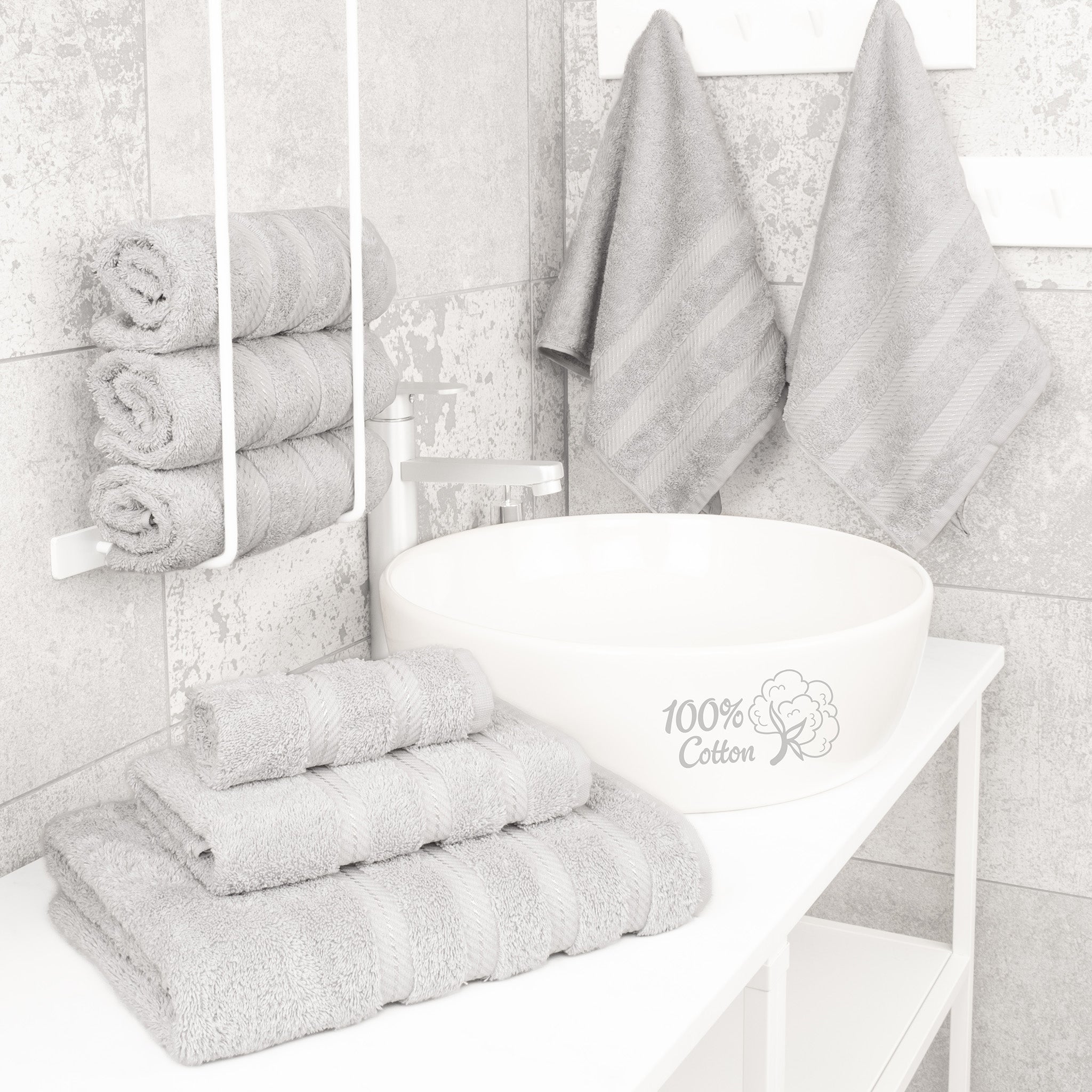 American-softlinen 6 Piece Best Bath Towels Set 100% Cotton Turkish Towels with 20 Different Colors Silver-Gray-2