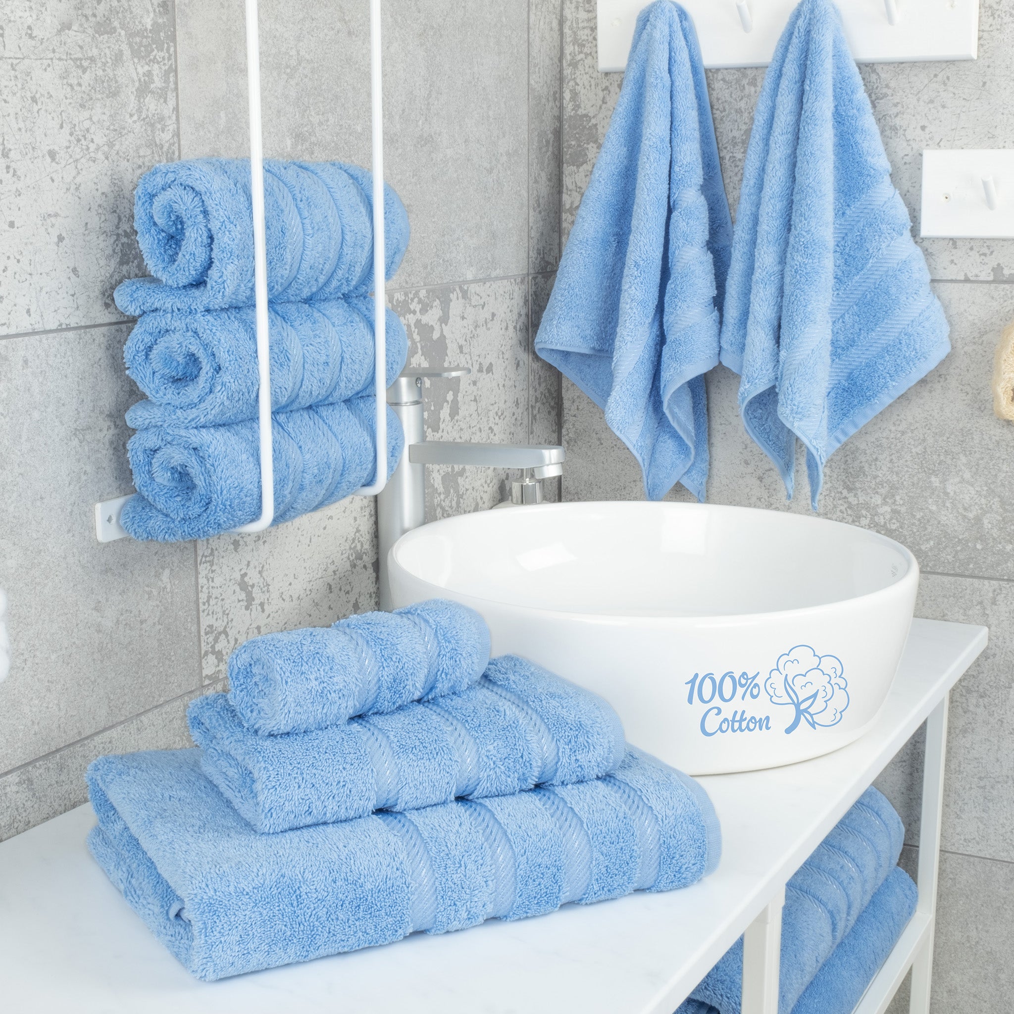 American-softlinen 6 Piece Best Bath Towels Set 100% Cotton Turkish Towels with 20 Different Colors Sky-Blue-2