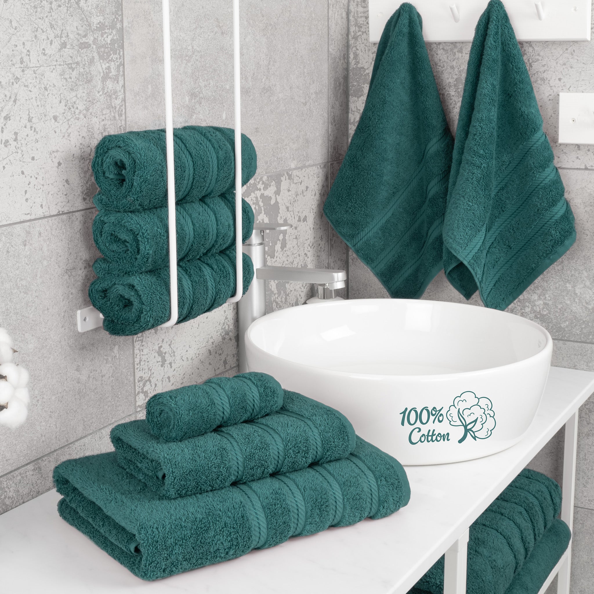 American-softlinen 6 Piece Best Bath Towels Set 100% Cotton Turkish Towels with 20 Different Colors Teal-2