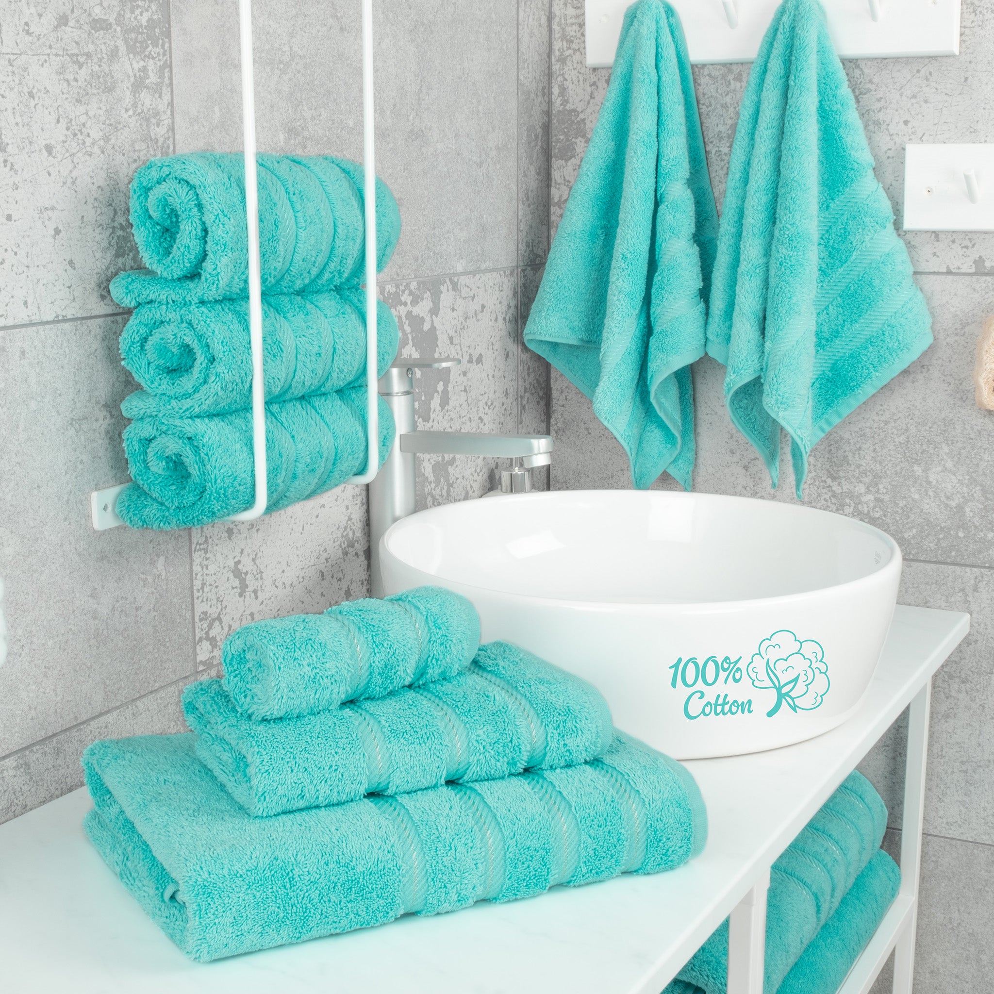 American-softlinen 6 Piece Best Bath Towels Set 100% Cotton Turkish Towels with 20 Different Colors Turquoise-Blue-2