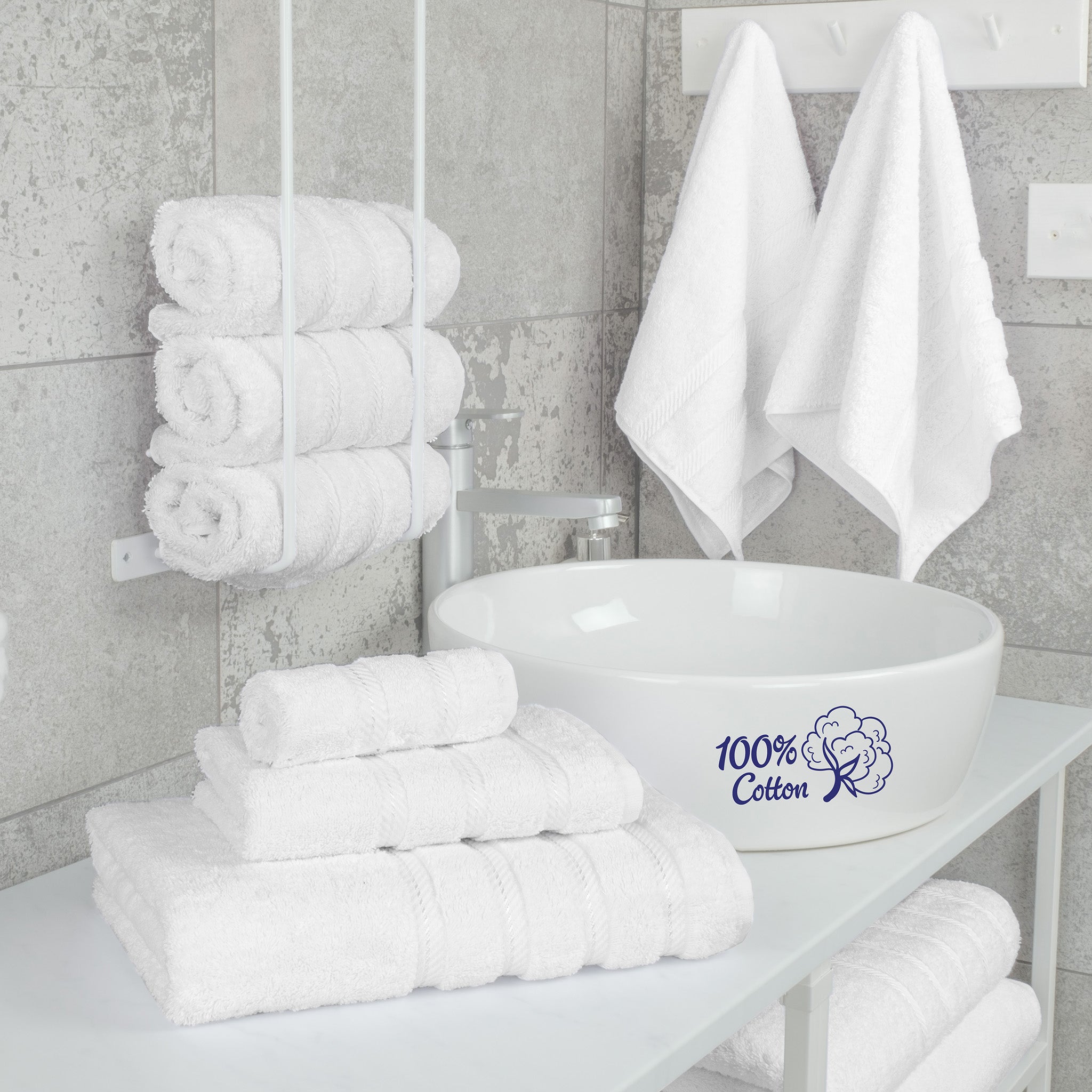 American-softlinen 6 Piece Best Bath Towels Set 100% Cotton Turkish Towels with 20 Different Colors White-2