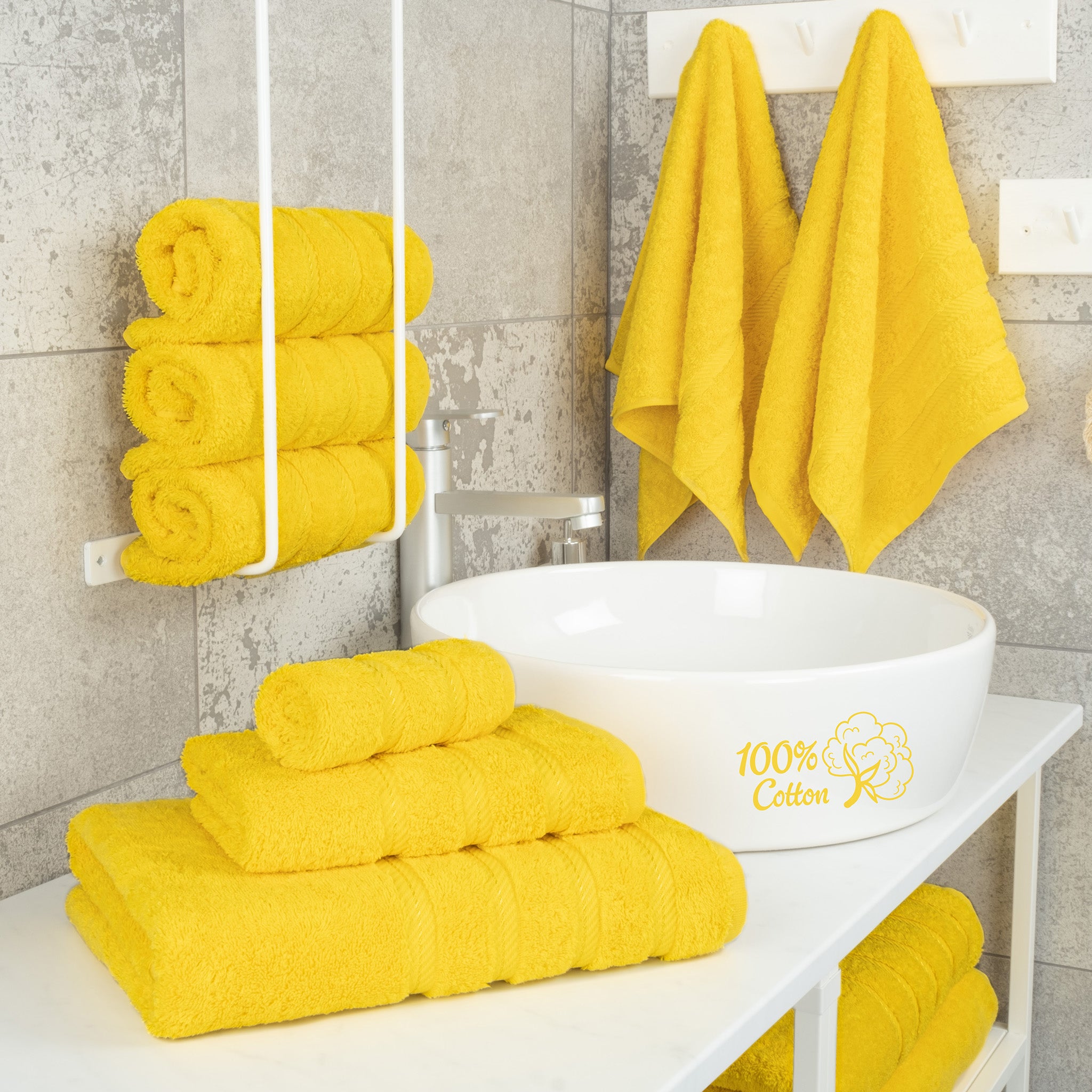 American-softlinen 6 Piece Best Bath Towels Set 100% Cotton Turkish Towels with 20 Different Colors Yellow-2