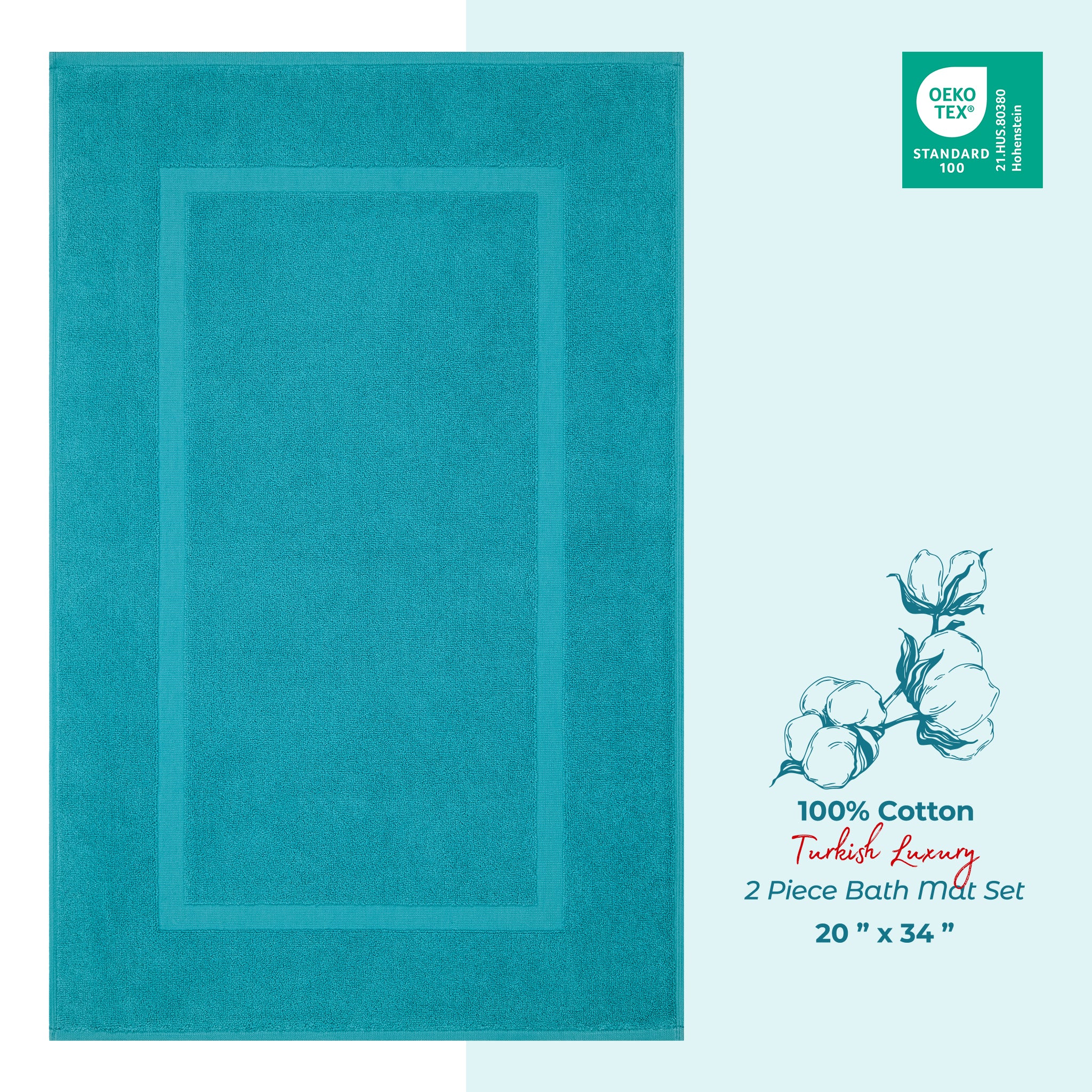 American-softlinen Bekos 100% Cotton Bath Mat Set, 2 Piece 20x34 inches Wholesale Bath Rugs for Bathroom