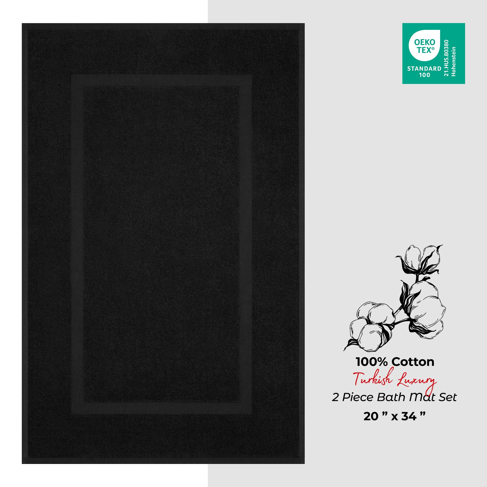 American-softlinen Bekos 100% Cotton Bath Mat Set, 2 Piece 20x34 inches Wholesale Bath Rugs for Bathroom
