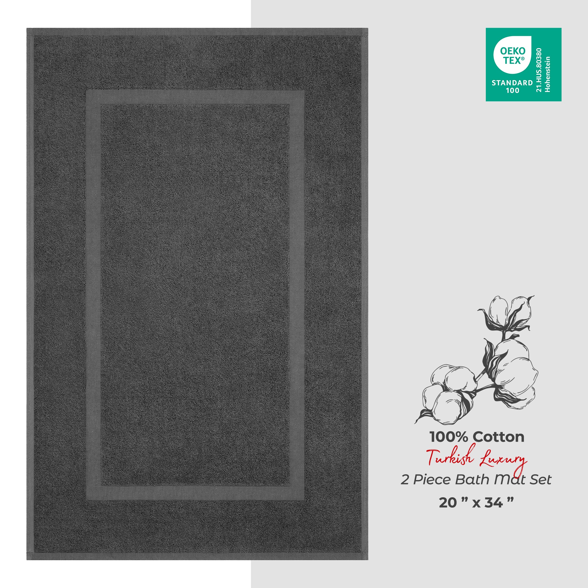 American-softlinen Bekos 100% Cotton Bath Mat Set, 2 Piece 20x34 inches Wholesale Bath Rugs for Bathroom