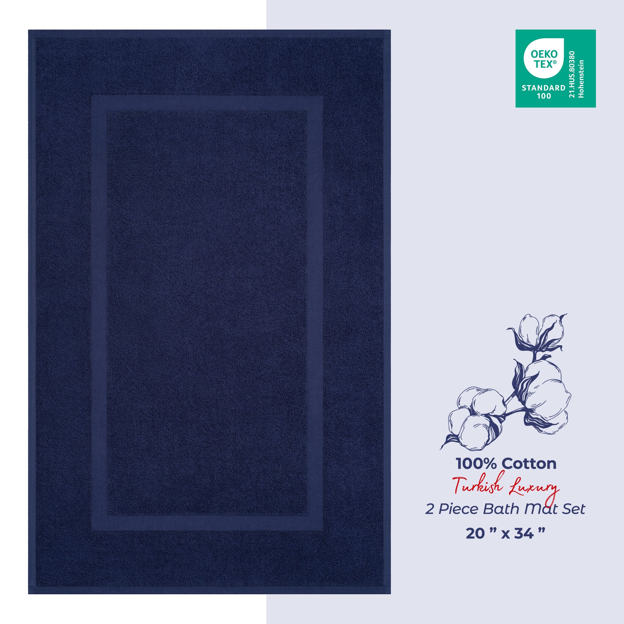 American-softlinen Bekos 100% Cotton Bath Mat Set, 2 Piece 20x34 inches Wholesale Bath Rugs for Bathroom
