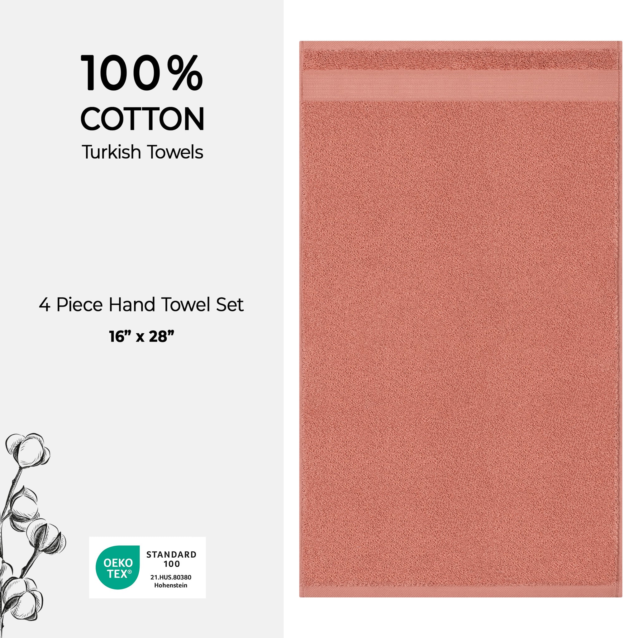 American-softlinen Bekos 100% Cotton Turkish 4-Piece Hand Towel Sets, Wholesale Luxury Hand Towels