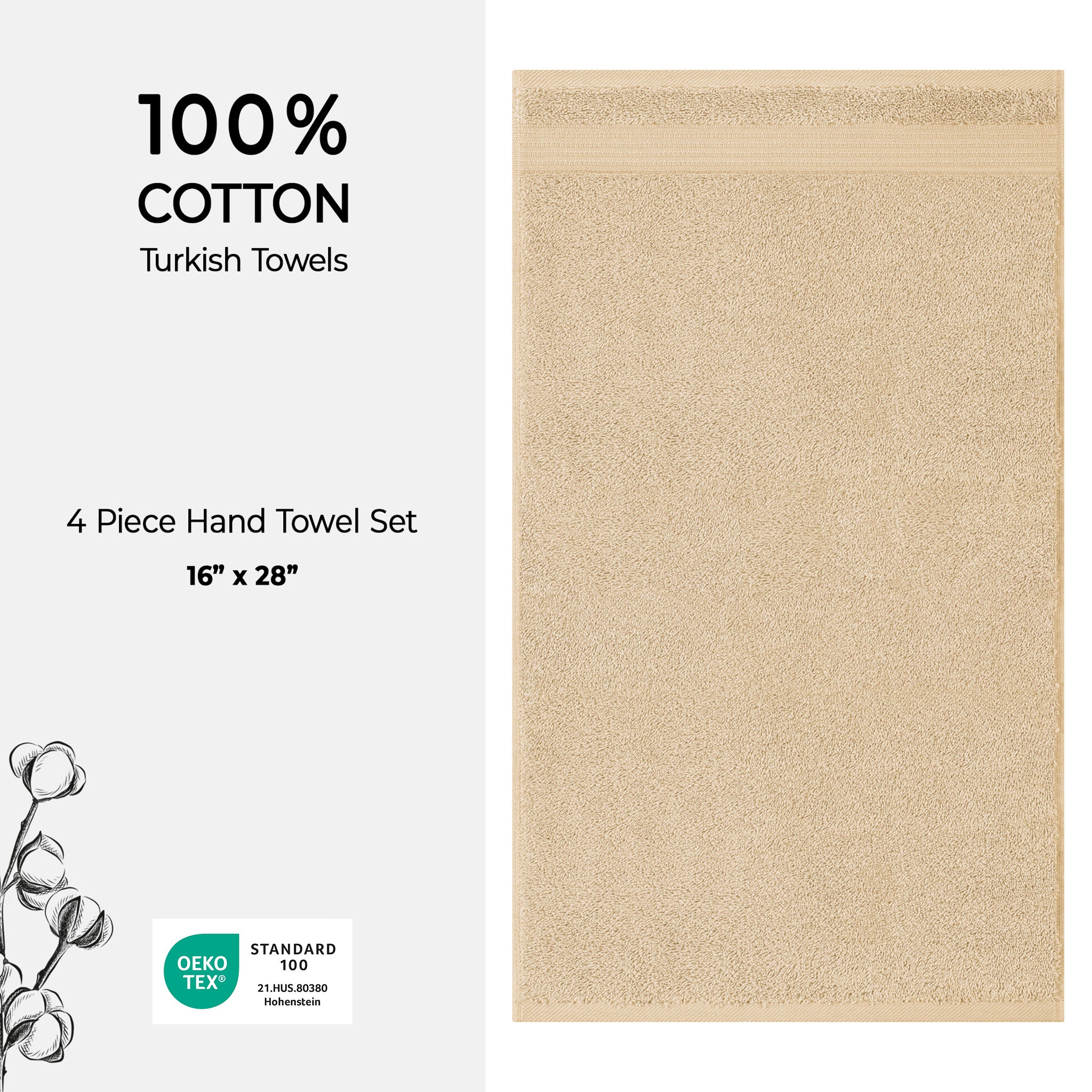 American-softlinen Bekos 100% Cotton Turkish 4-Piece Hand Towel Sets, Wholesale Luxury Hand Towels