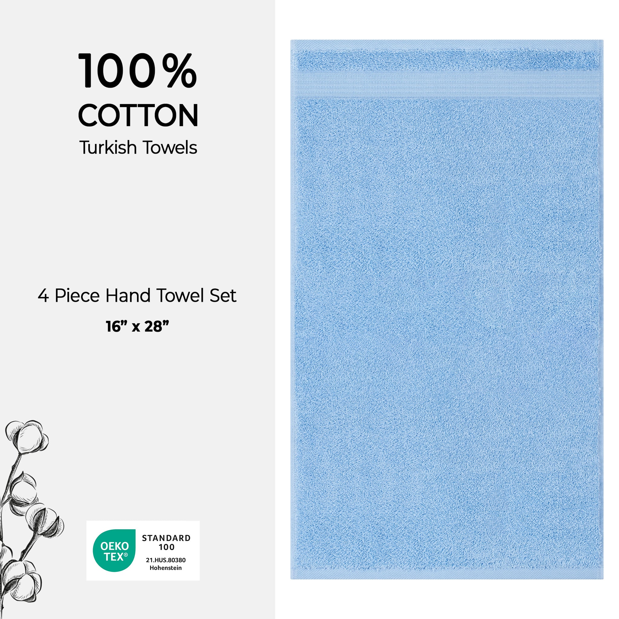 American-softlinen Bekos 100% Cotton Turkish 4-Piece Hand Towel Sets, Wholesale Luxury Hand Towels