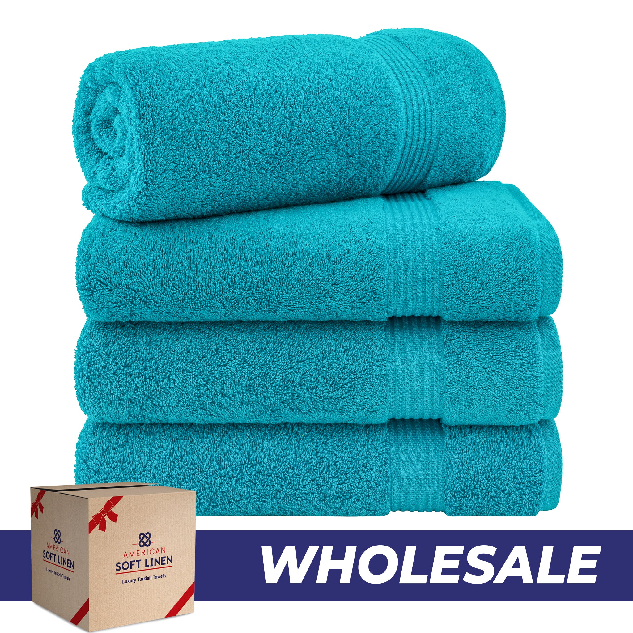 American-softlinen Bekos 4-Piece Bath Towel Sets, Luxury Cotton Turkish Towels, 6-Set Case Pack Wholesale Bath Towels, Aqua-Blue-1