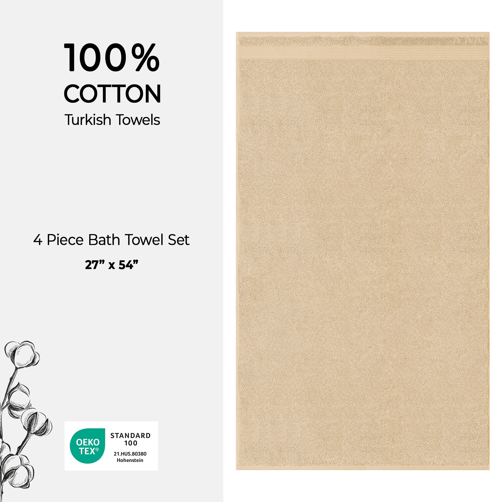 American-softlinen Bekos 100% Cotton Turkish 4-Piece Bath Towel Sets, Wholesale Luxury Bath Towels