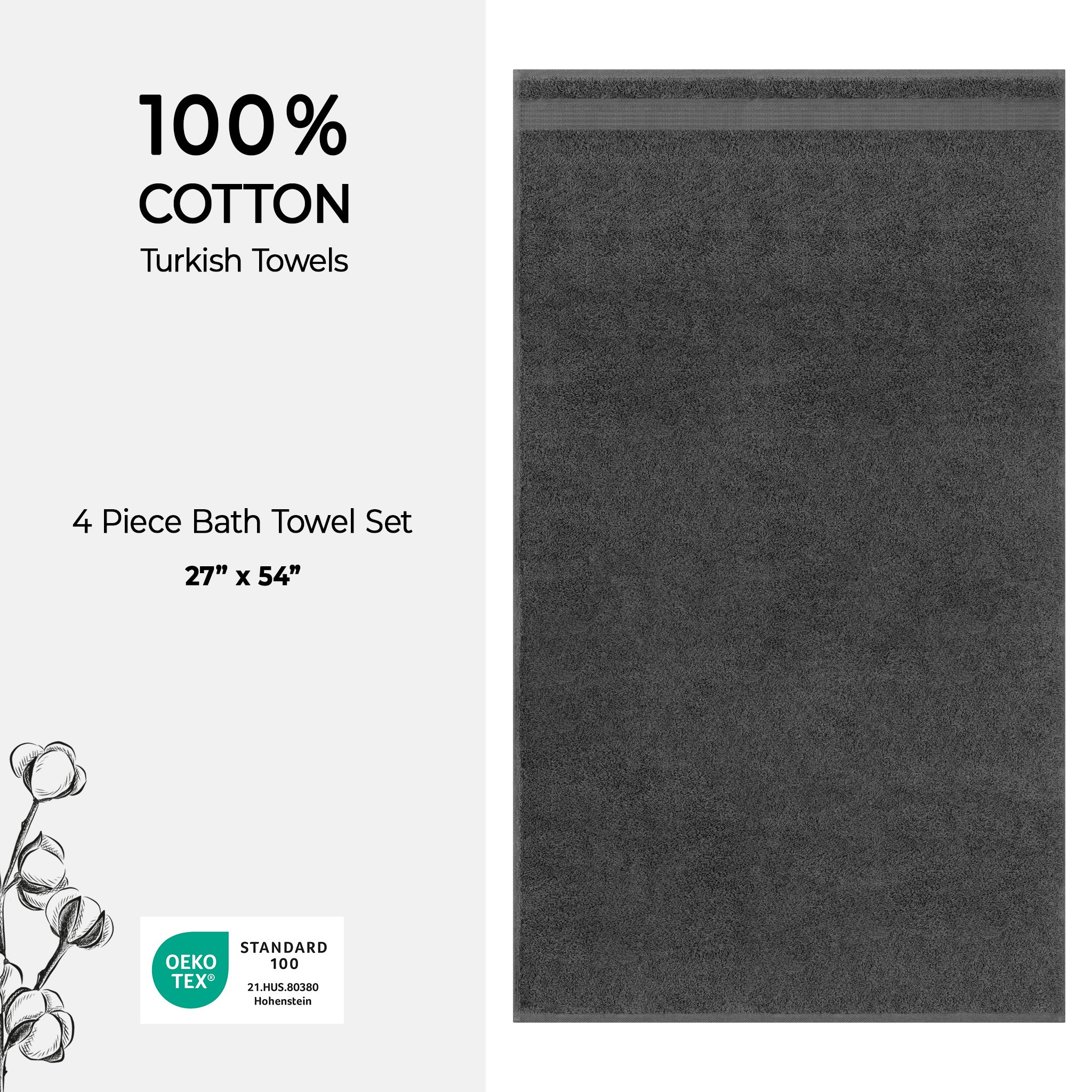 American-softlinen Bekos 100% Cotton Turkish 4-Piece Bath Towel Sets, Wholesale Luxury Bath Towels