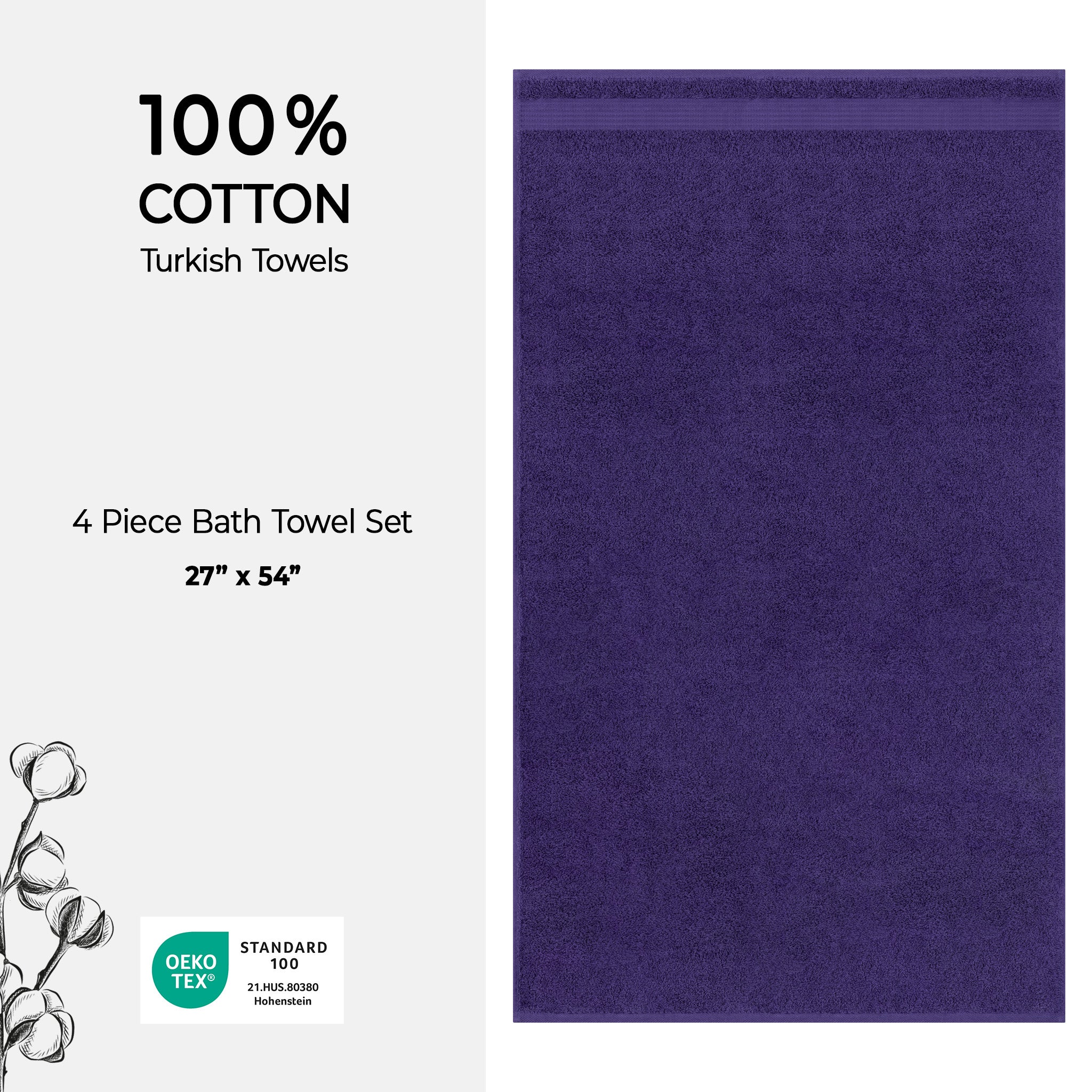 American-softlinen Bekos 100% Cotton Turkish 4-Piece Bath Towel Sets, Wholesale Luxury Bath Towels
