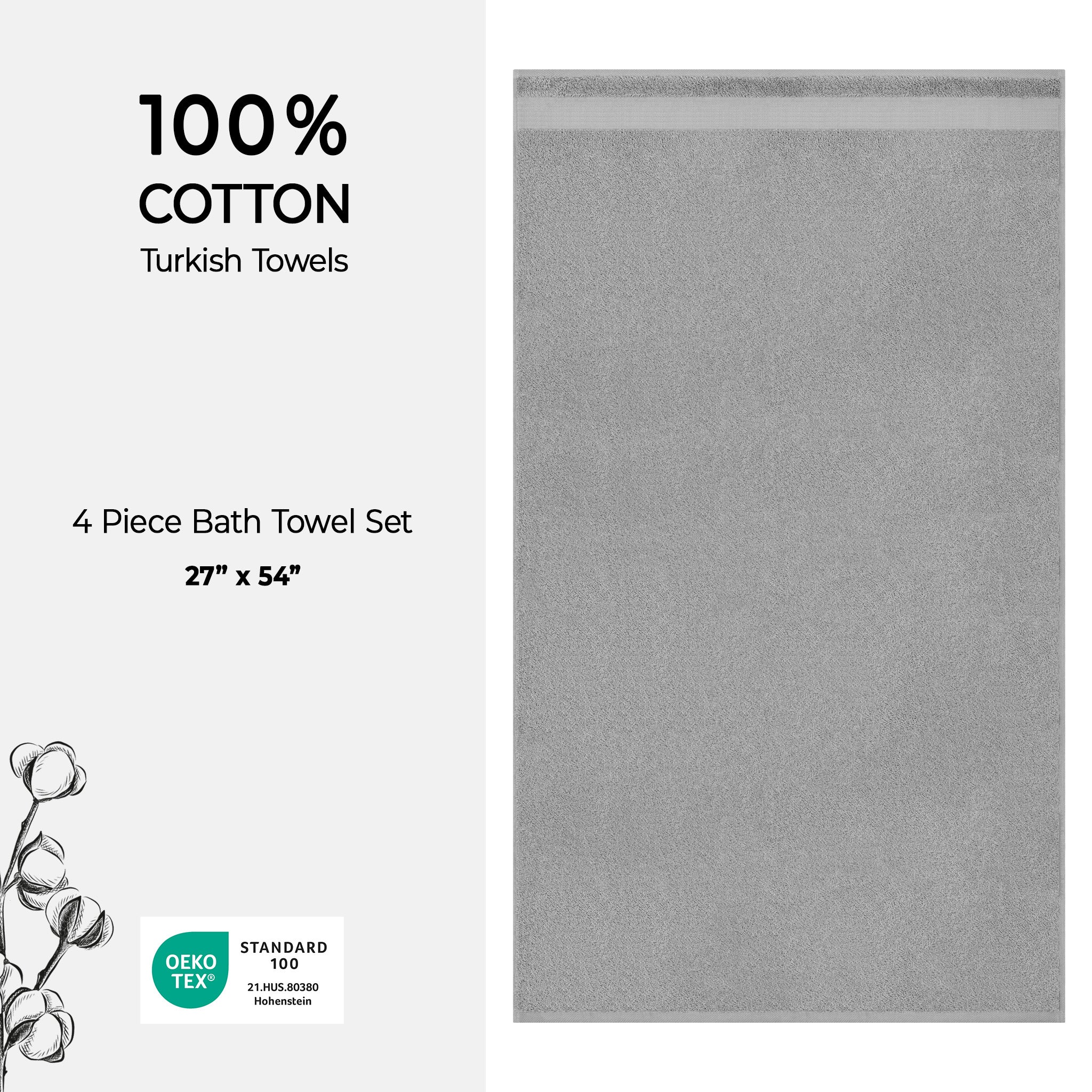 American-softlinen Bekos 100% Cotton Turkish 4-Piece Bath Towel Sets, Wholesale Luxury Bath Towels