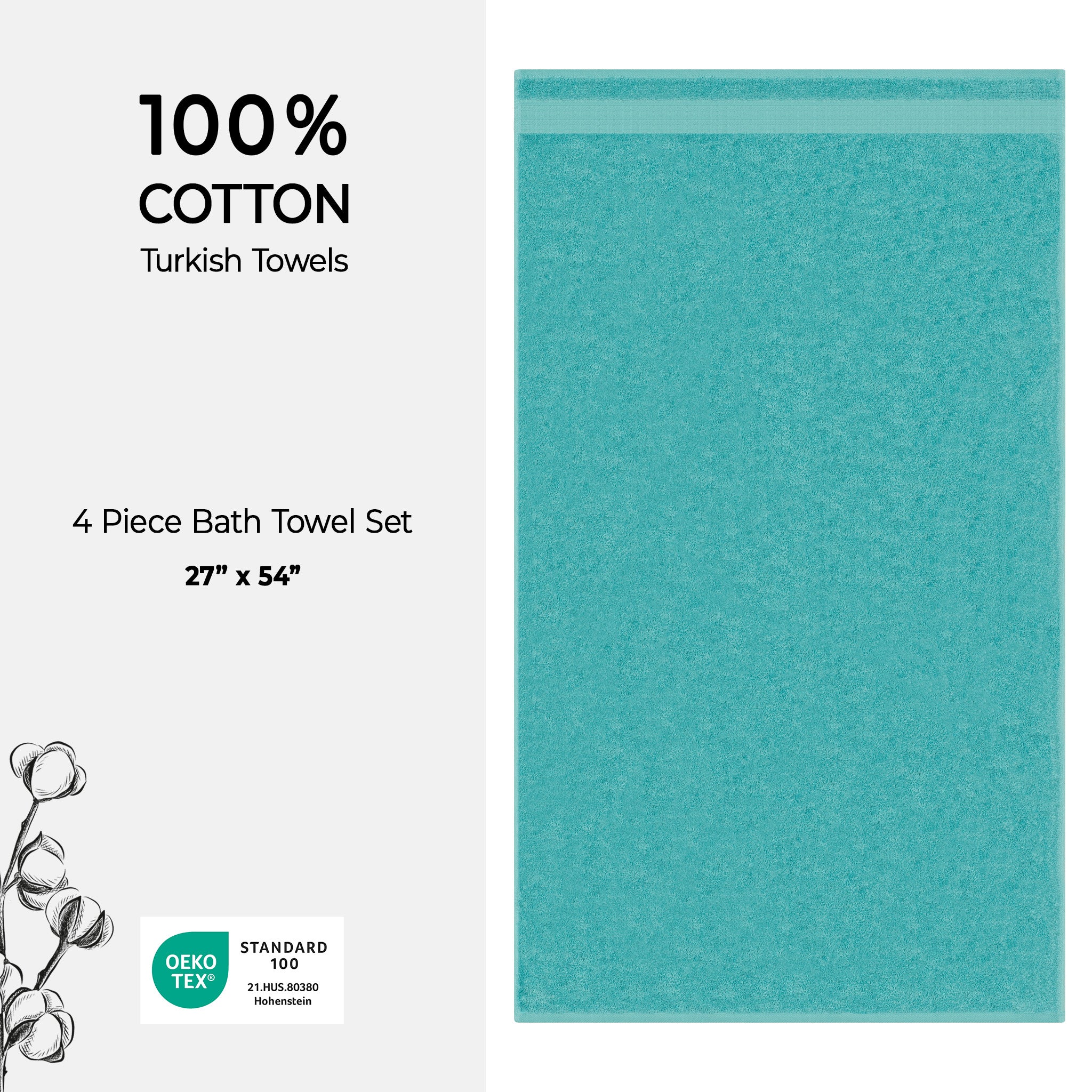 American-softlinen Bekos 100% Cotton Turkish 4-Piece Bath Towel Sets, Wholesale Luxury Bath Towels
