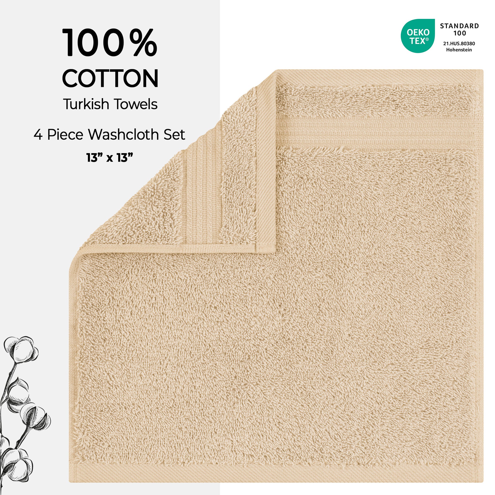 American-softlinen Bekos 100% Cotton Turkish 4-Piece Washcloth Towel Sets, Wholesale Luxury Towels