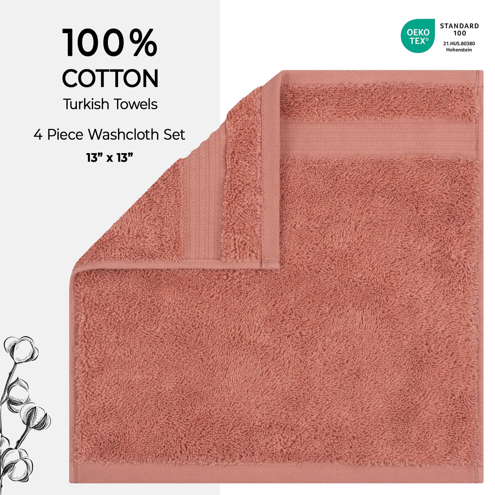 American-softlinen Bekos 100% Cotton Turkish 4-Piece Washcloth Towel Sets, Wholesale Luxury Towels