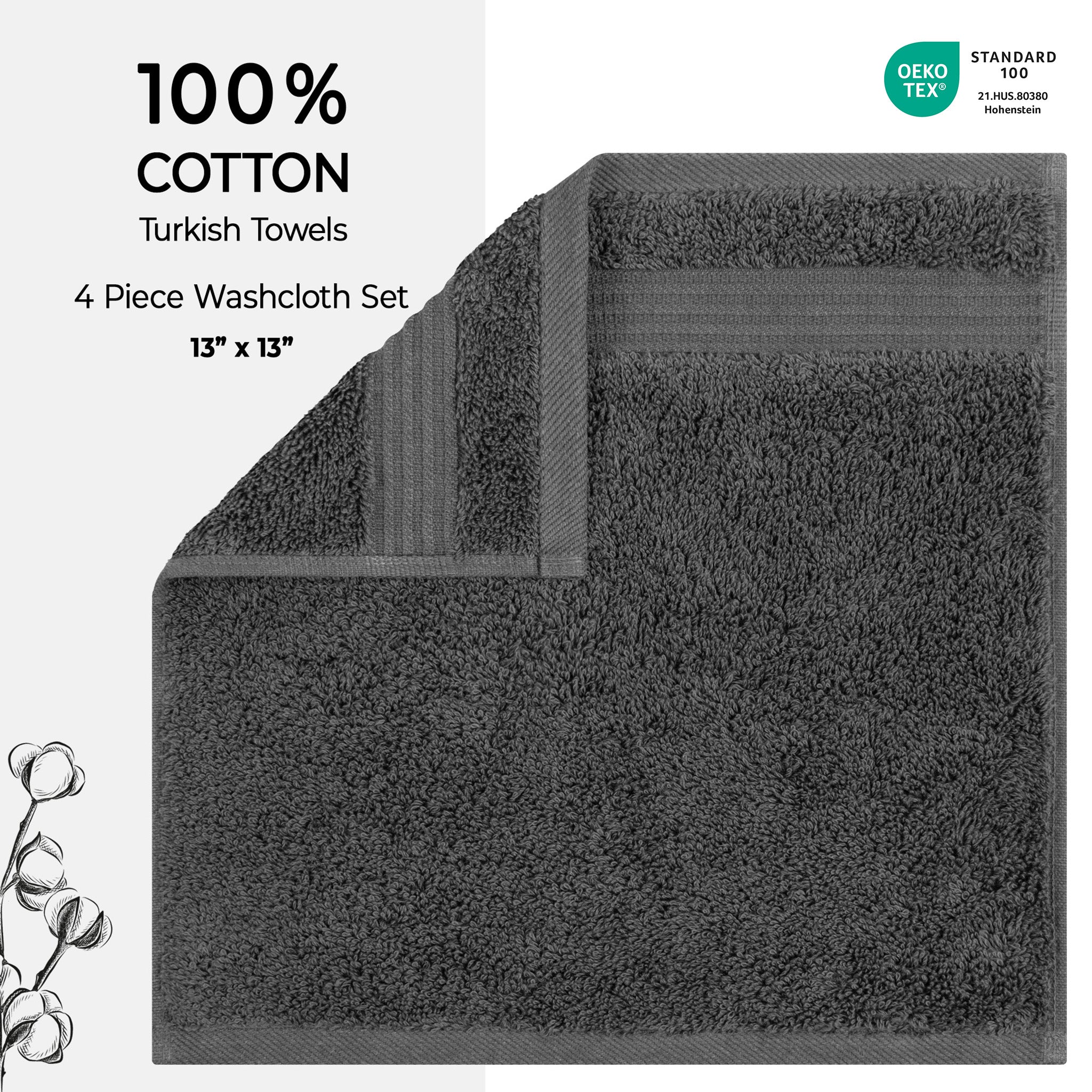 American-softlinen Bekos 100% Cotton Turkish 4-Piece Washcloth Towel Sets, Wholesale Luxury Towels