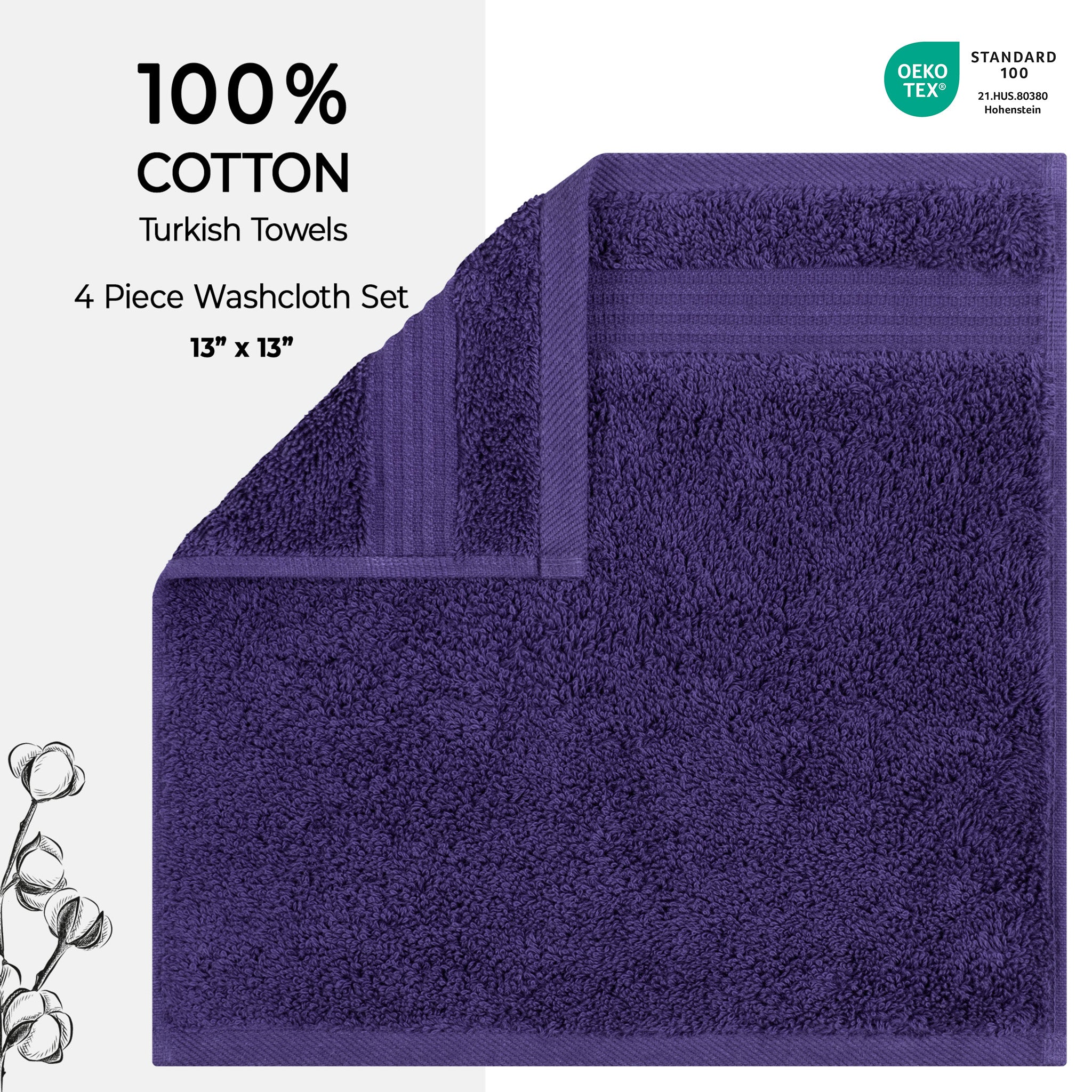American-softlinen Bekos 100% Cotton Turkish 4-Piece Washcloth Towel Sets, Wholesale Luxury Towels