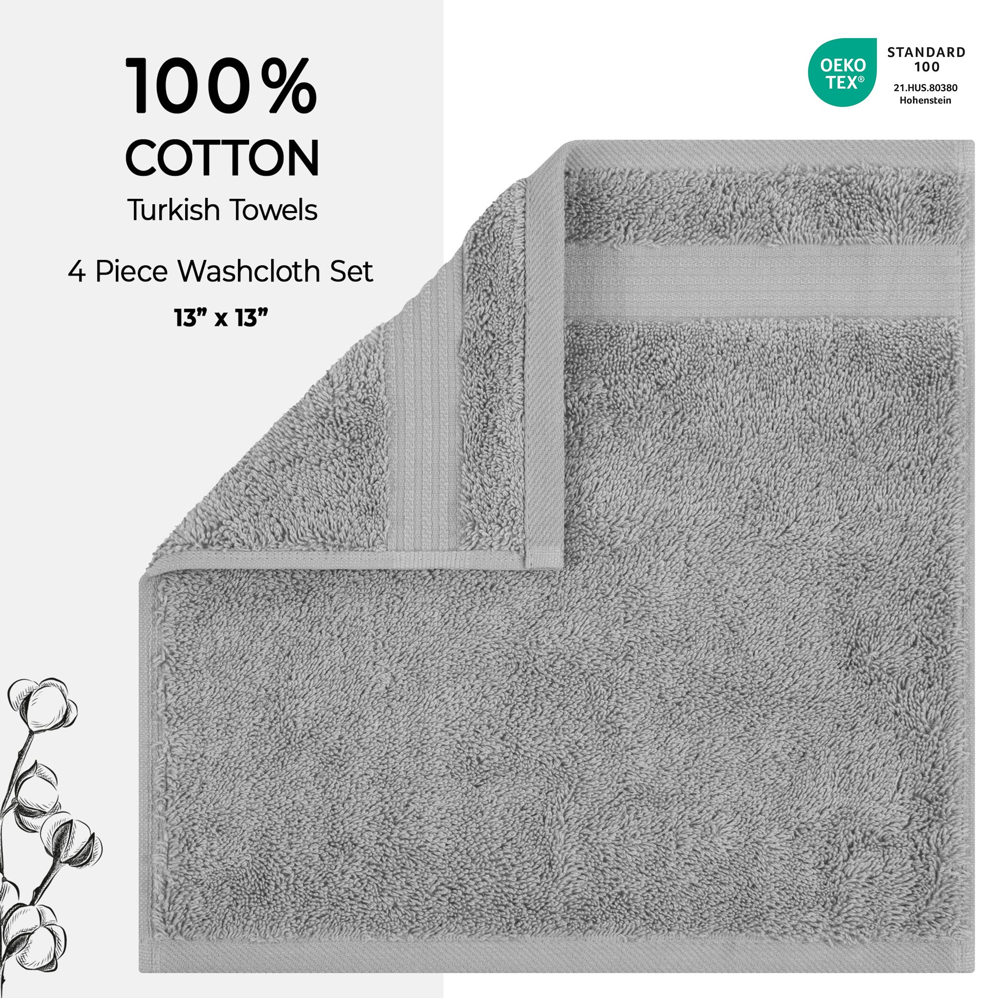 American-softlinen Bekos 100% Cotton Turkish 4-Piece Washcloth Towel Sets, Wholesale Luxury Towels