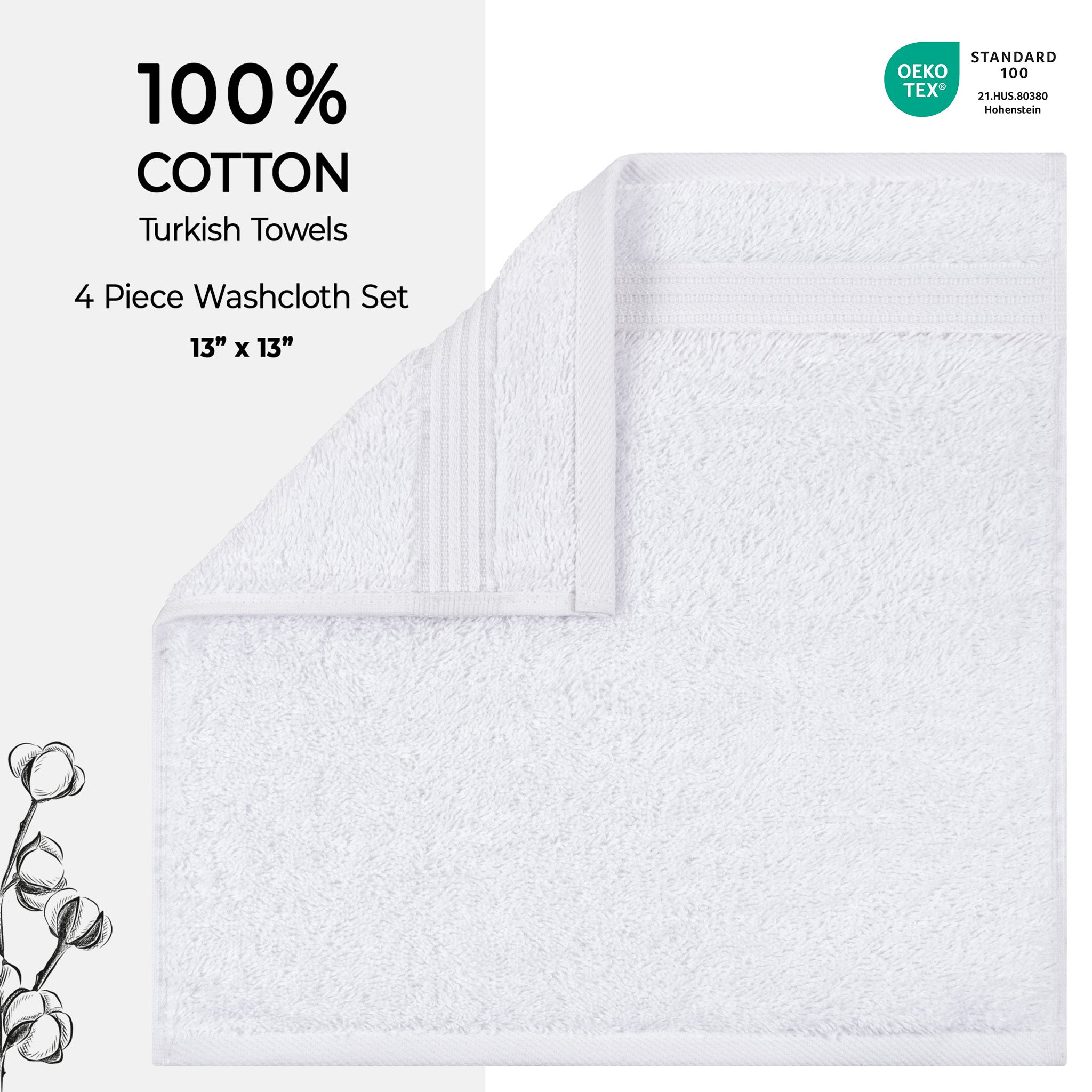 American-softlinen Bekos 100% Cotton Turkish 4-Piece Washcloth Towel Sets, Wholesale Luxury Towels