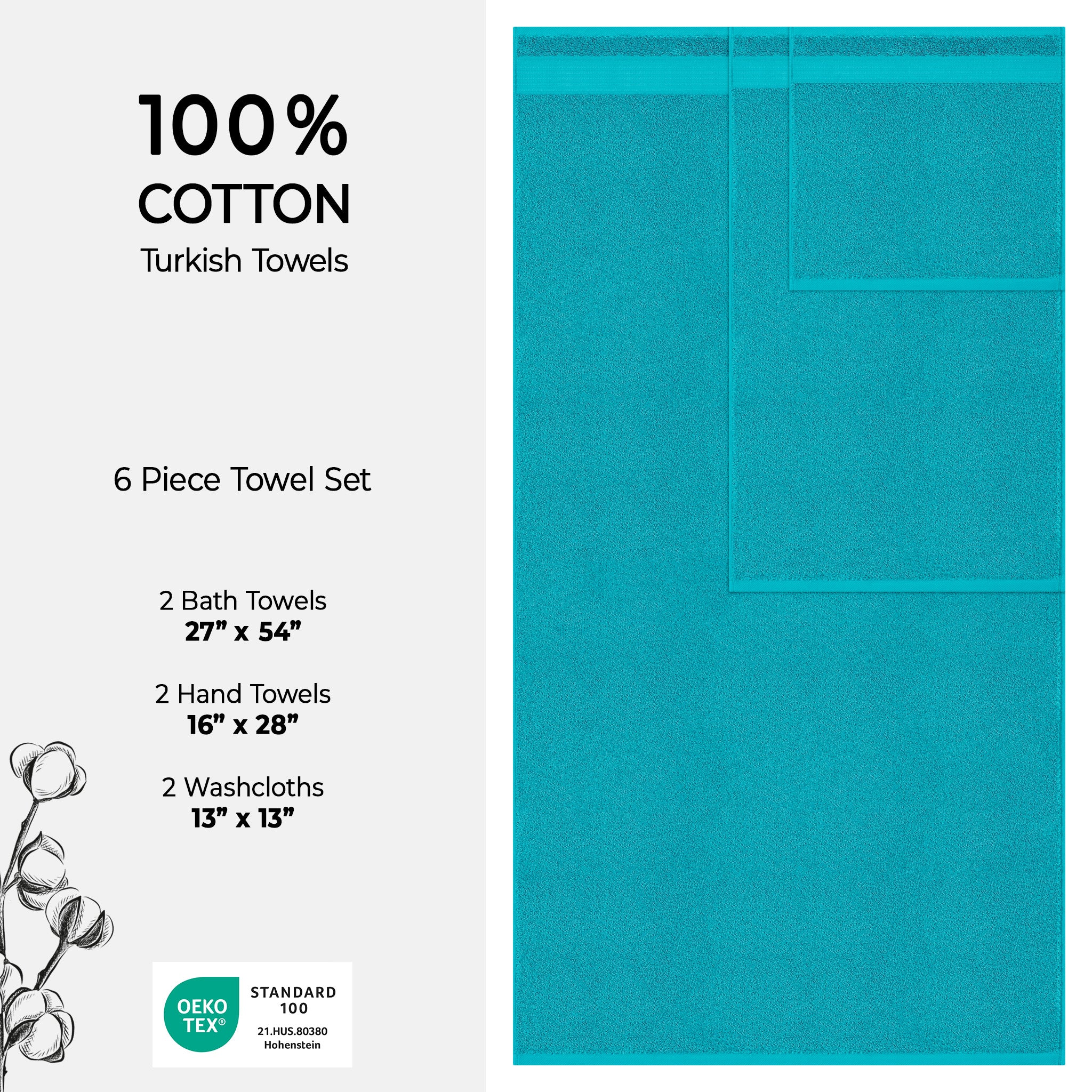 American-softlinen Bekos 100% Cotton 6-Piece Turkish Bath Towel Sets, Wholesale Luxury Bath Towels