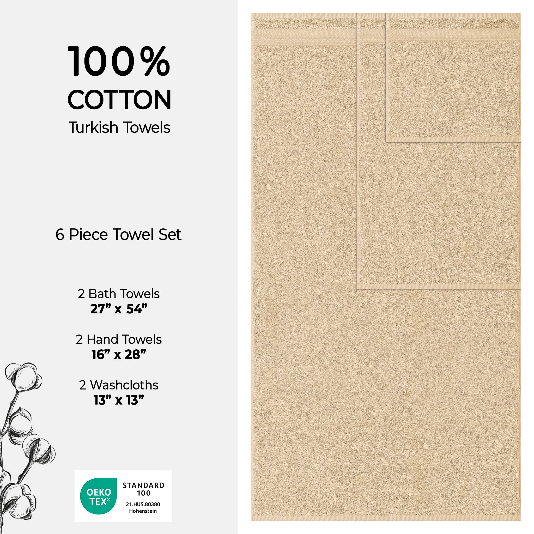 American-softlinen Bekos 100% Cotton 6-Piece Turkish Bath Towel Sets, Wholesale Luxury Bath Towels