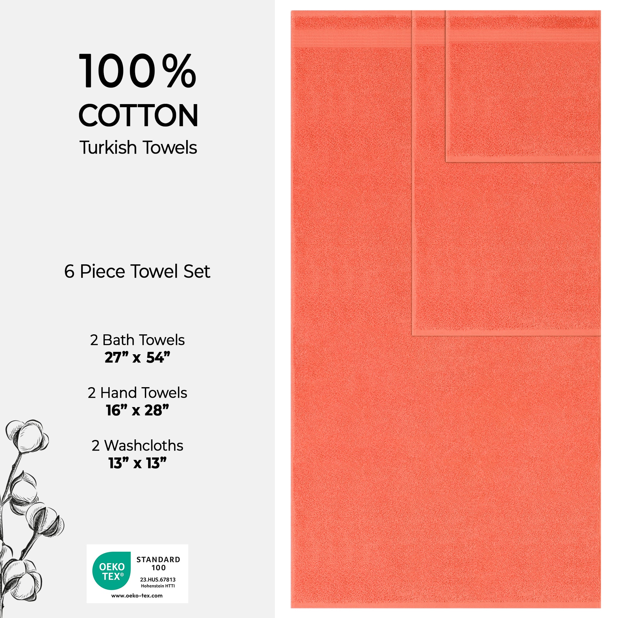 American-softlinen Bekos 100% Cotton 6-Piece Turkish Bath Towel Sets, Wholesale Luxury Bath Towels