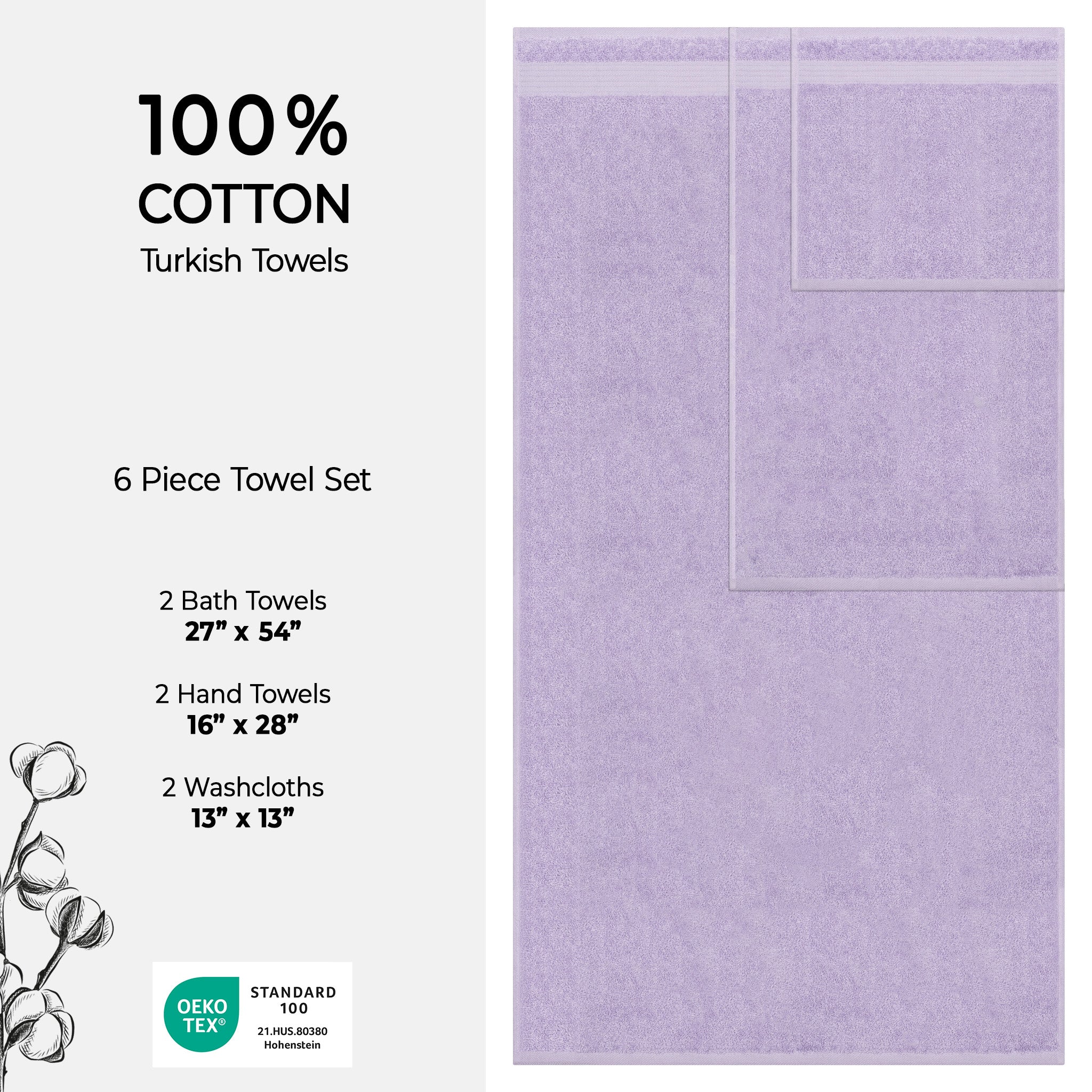 American-softlinen Bekos 100% Cotton 6-Piece Turkish Bath Towel Sets, Wholesale Luxury Bath Towels