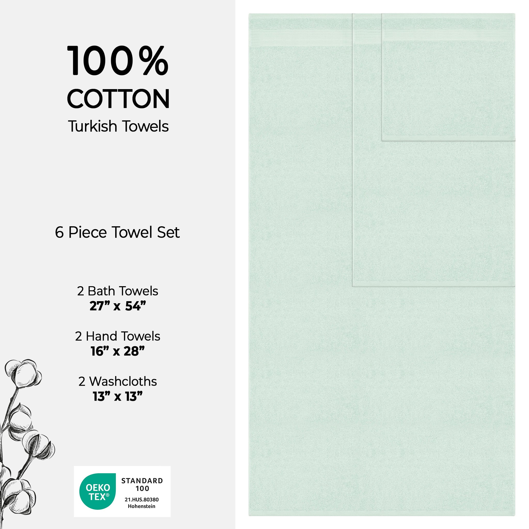 American-softlinen Bekos 100% Cotton 6-Piece Turkish Bath Towel Sets, Wholesale Luxury Bath Towels